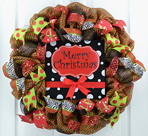 Festive Christmas Wreath for Front Door - Red, Green, White & Black Holiday Mesh Decoration | Perfect for Home, Office & Seasonal Party Decor