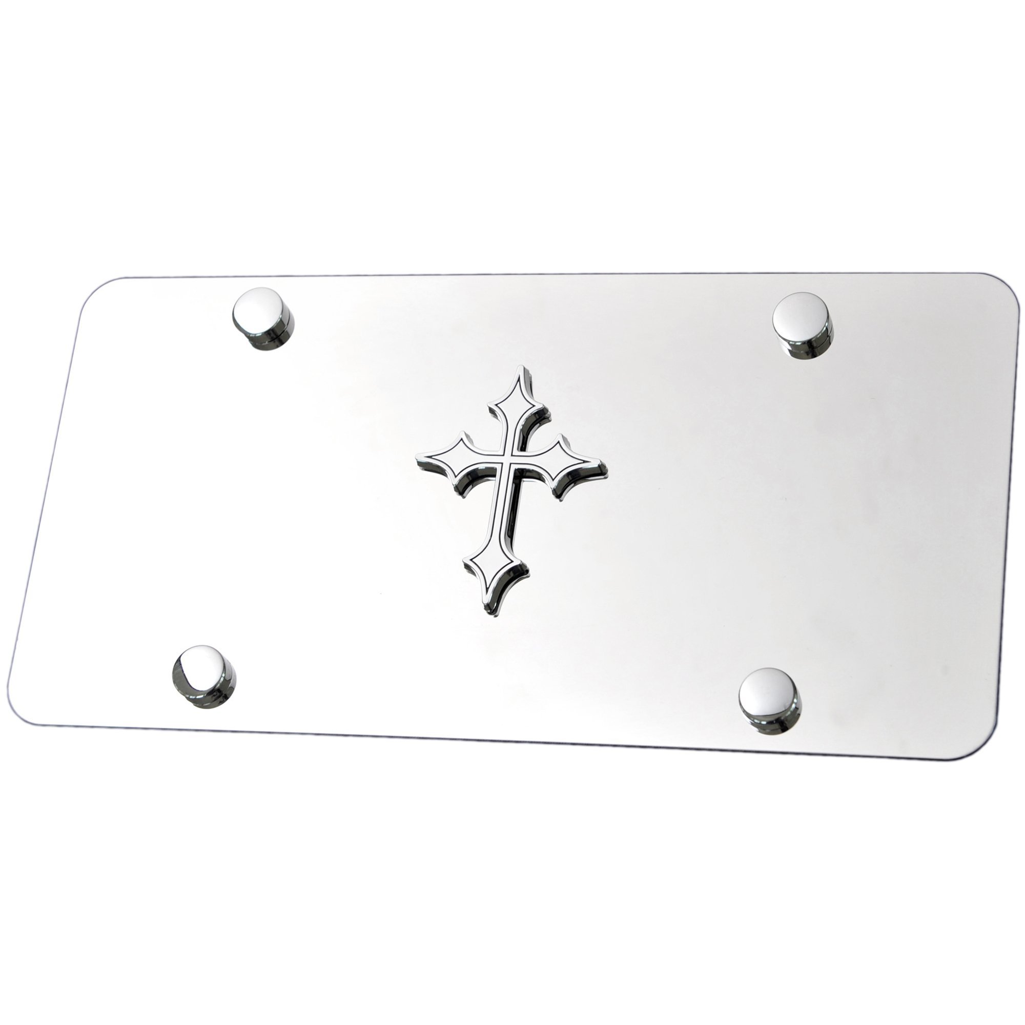 3D Chrome Christian Cross Emblem Black Steel License Plate - Durable Car Accessory for Religious Faith & Personalization