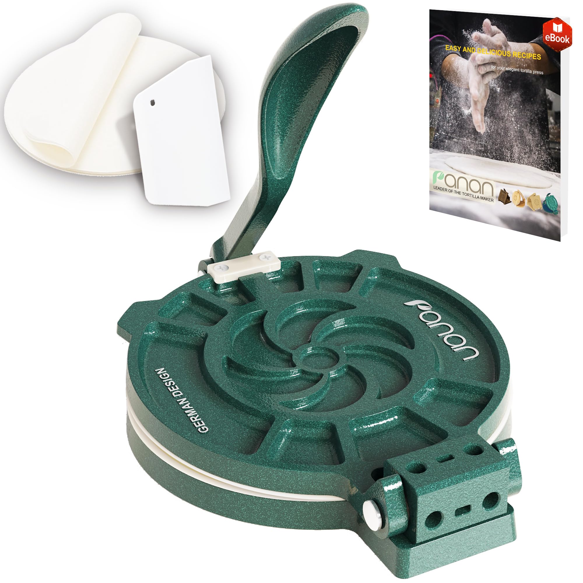 8 Inch Adjustable Tortilla Press with Thickness Control - Premium Aluminum Alloy Mexican Tortillera Maker for Homemade Corn & Flour Tortillas - Includes 50 Parchment Papers, Dough Cutter & Free Recipe eBook - Perfect for Taco Nights, Quesadillas & Authentic Mexican Cooking
