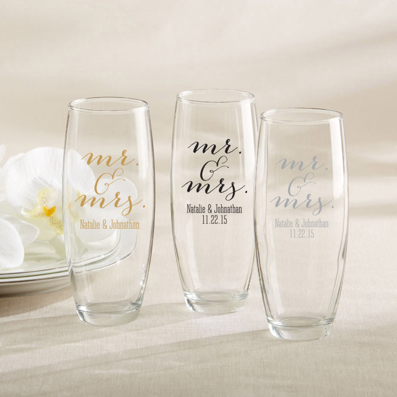Personalized 9 oz Stemless Champagne Glass - Custom Engraved Wedding, Anniversary & Bridal Shower Gift Idea - Perfect for Celebrations, Toasts & Special Occasions