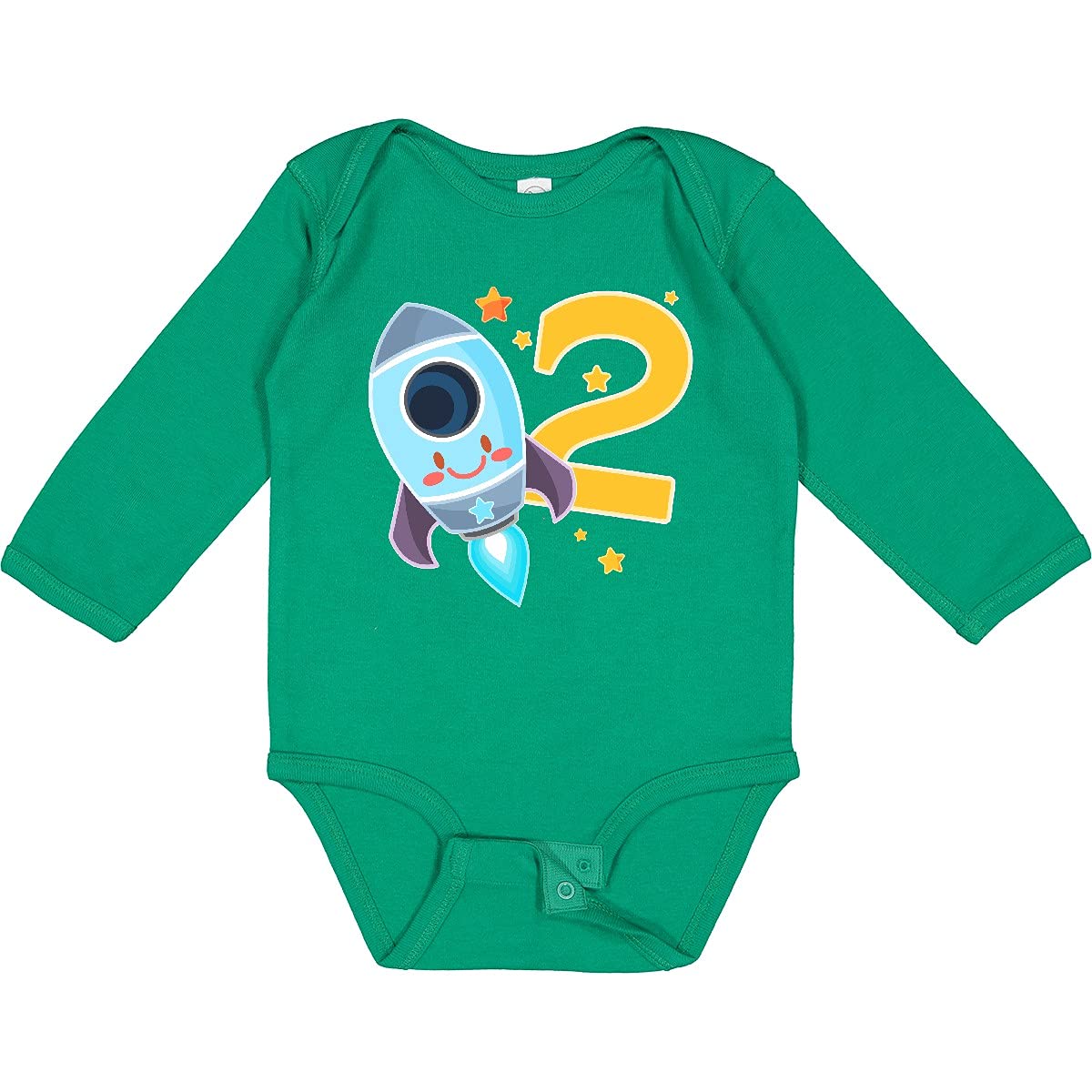 Inktastic Rocket Space Ship Happy 2nd Birthday Long Sleeve Baby Bodysuit - Cute Astronaut Themed Outfit for Toddler Boys & Girls Birthday Party, Photo Shoot & Space Adventure Play