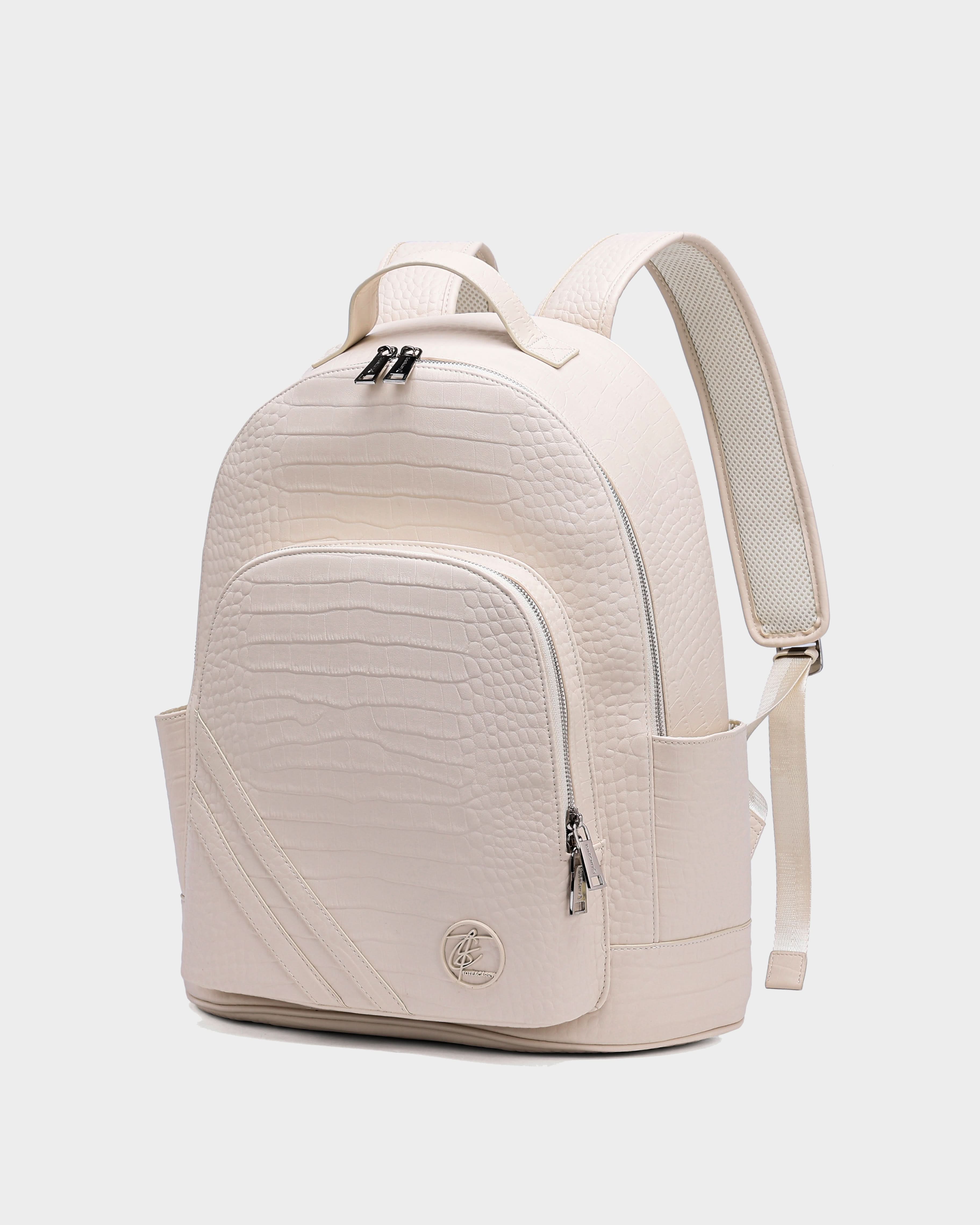 Premium Genuine Leather Backpack in Cream White - Stylish & Durable Travel Laptop Bag for Work, College & Outdoor Adventures
