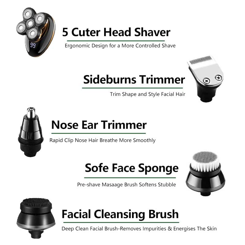 5-in-1 Electric Razor for Men - Rechargeable Beard Trimmer with 5D Floating Blades & Nose Hair Trimmer | Perfect for Travel, Grooming Kits & Daily Shaving