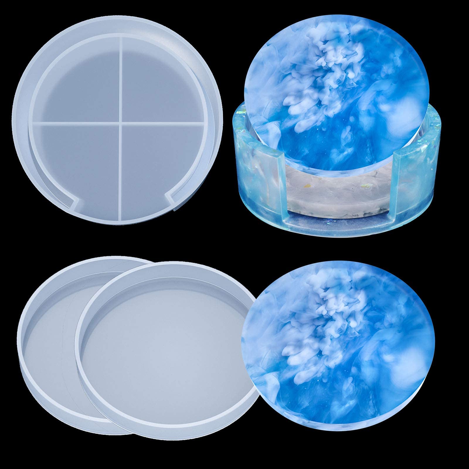 Premium 2-Piece Round Silicone Resin Coaster Molds with Holder for DIY Epoxy Coasters - Perfect for Home Decor, Cup Mats, and Crafting Projects