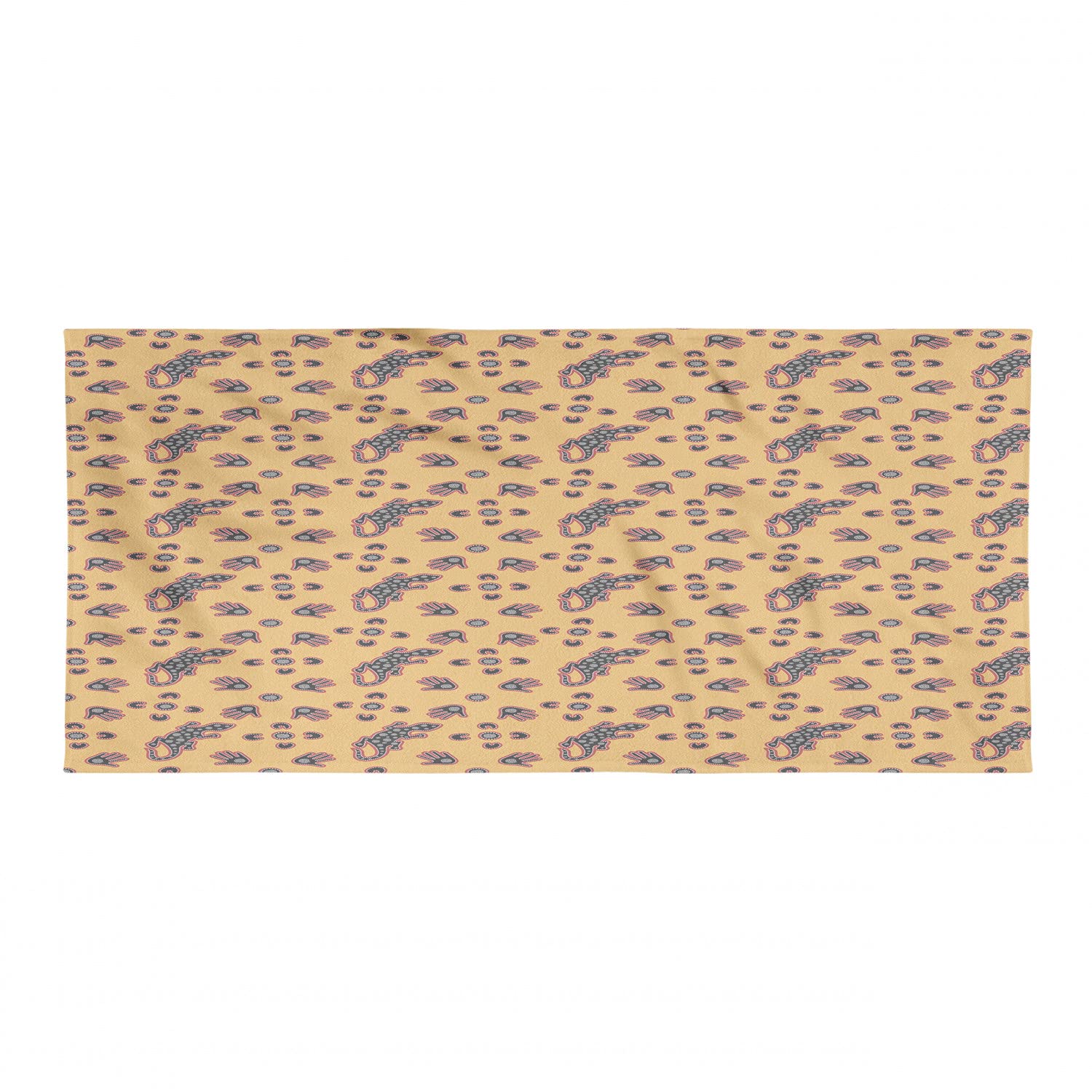Ambesonne Tribal Camping Towel - Aboriginal Inspired Hands & Reptiles Design, Quick Dry Lightweight Microfiber for Backpacking, Hiking & Travel - Marigold Multicolor - Perfect for Beach, Gym & Outdoor Adventures