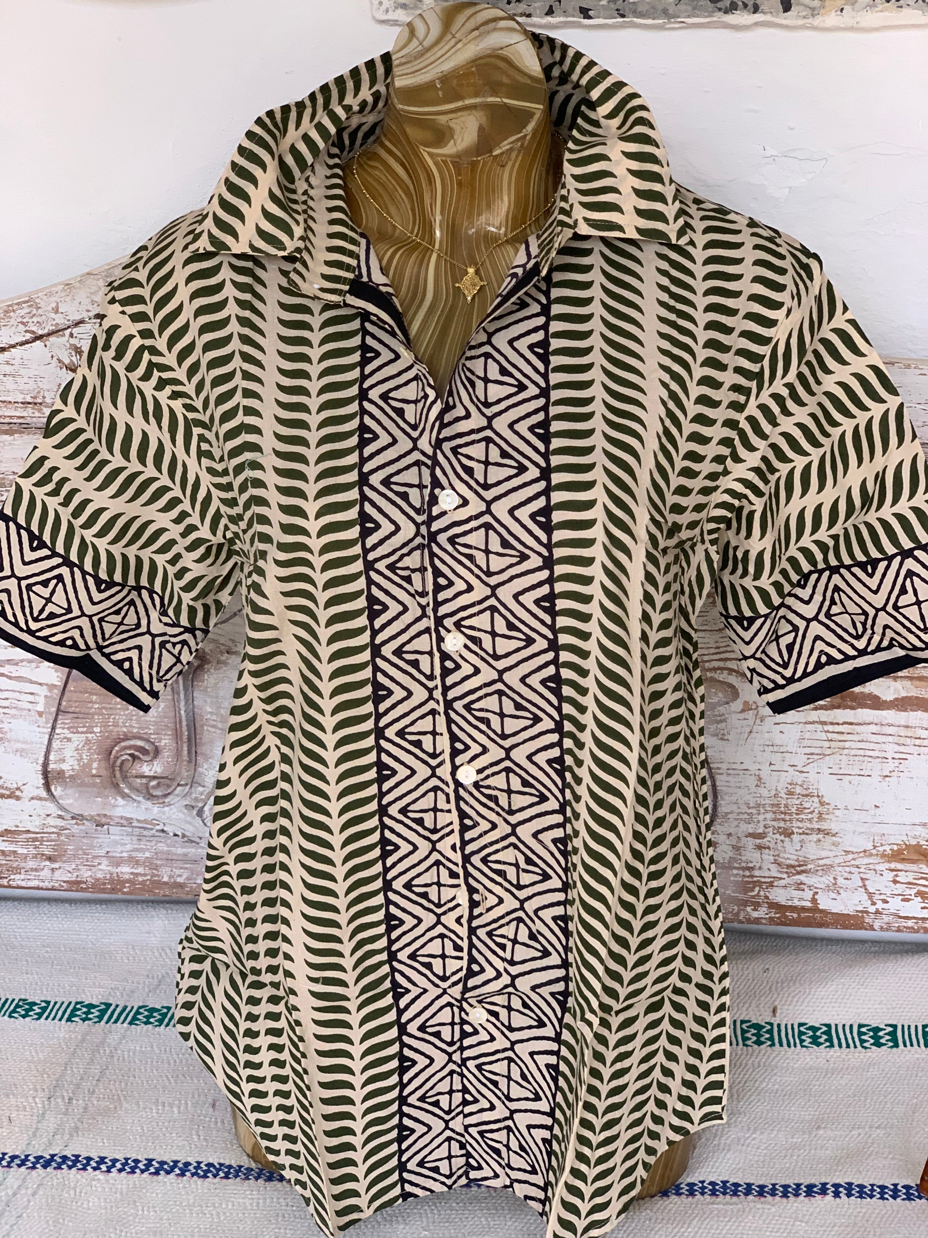 Boho Shirt for Women - Black, Green & Beige Floral Print - Stylish Loose Fit Blouse for Casual Wear, Vacation & Festival Outfits