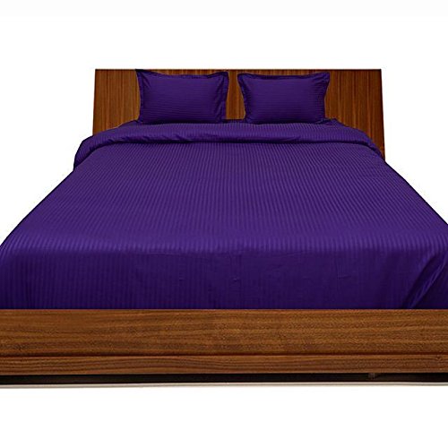 Luxury 600-Thread Count 3-Piece Duvet Cover Set with Flat Sheet - Super Soft Queen Size Bedding, Purple Stripe Design for Cozy Bedroom Decor | Perfect for Master Bedroom, Guest Room & Dormitory