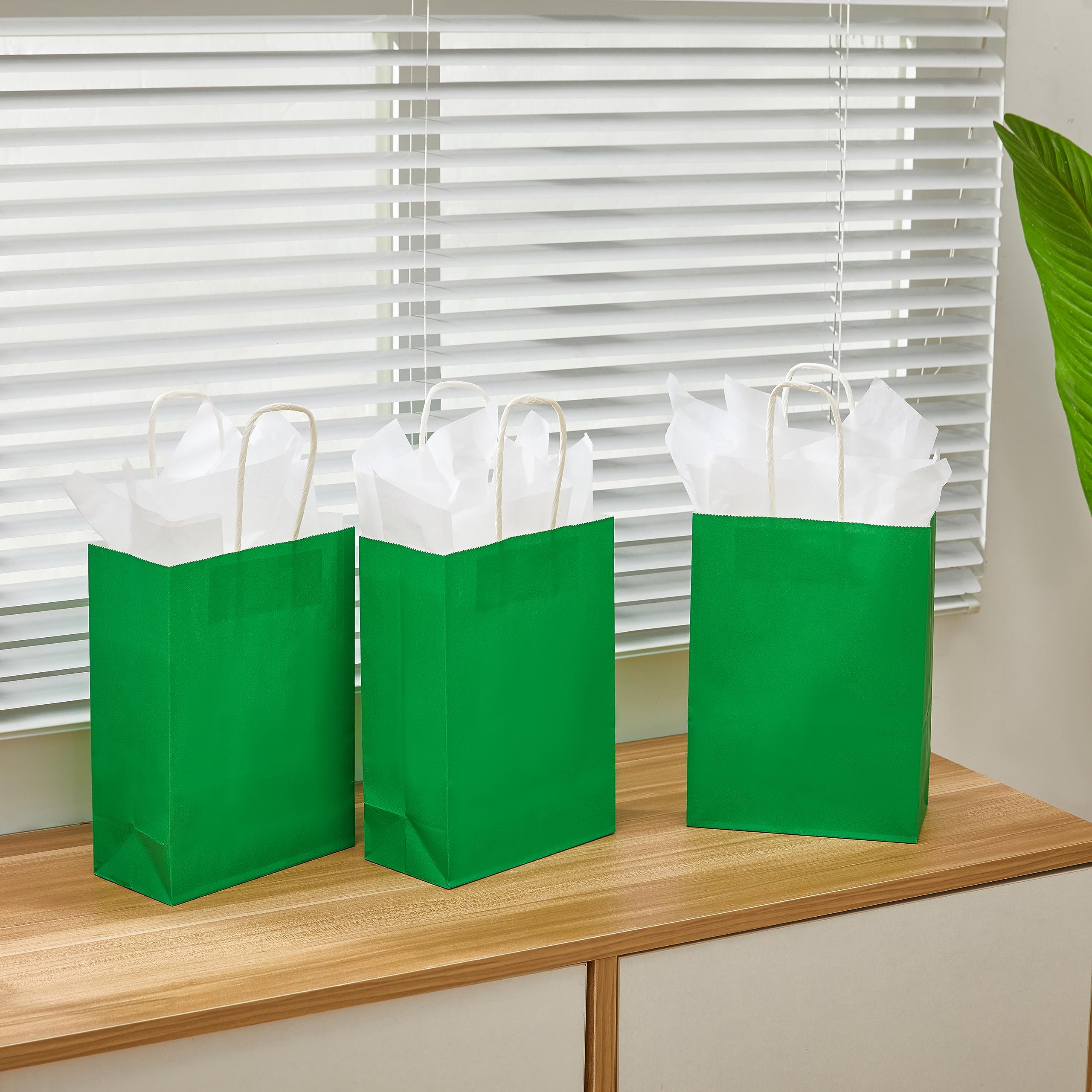 24 Pack Small Green Party Favor Bags with Handles - Bulk Goodie Bags for St. Patrick's Day, Birthday, Christmas & Holiday Celebrations - Perfect for Candy, Treats & Small Gifts (Green)