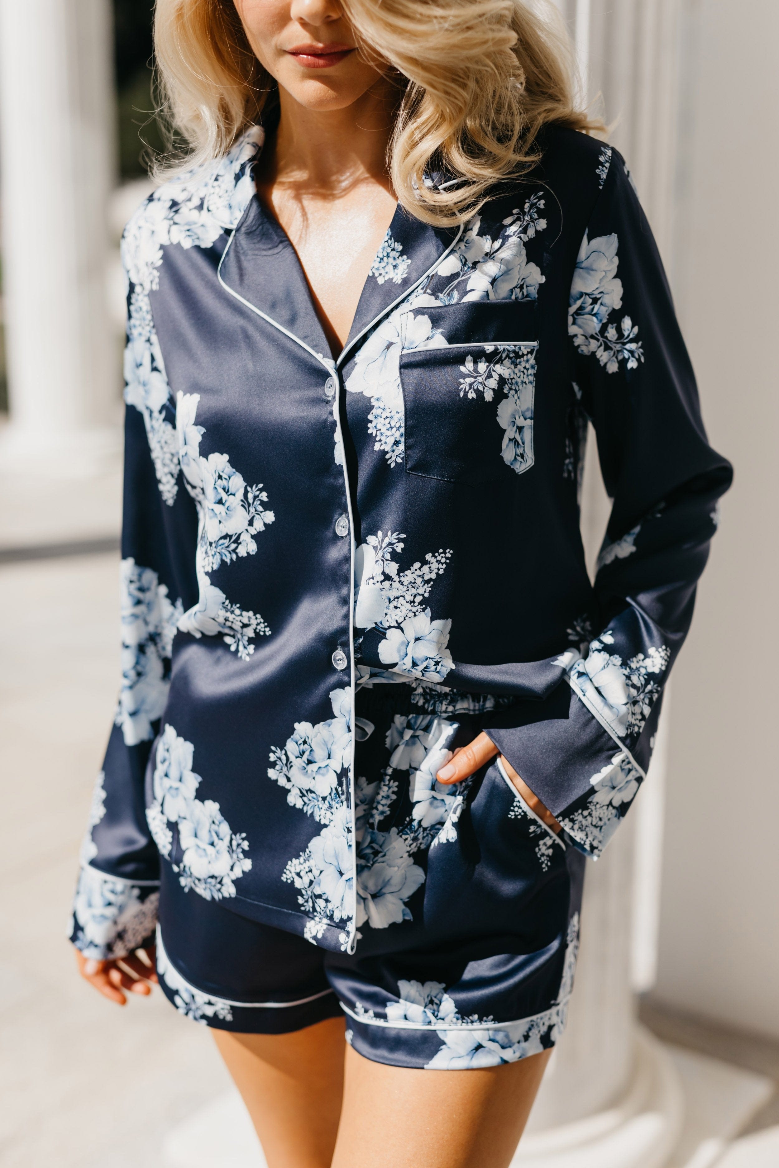 Romi Bleu De Fleur Printed Pajama Set for Women - Soft Floral Sleepwear for Comfortable Nights & Lounging at Home