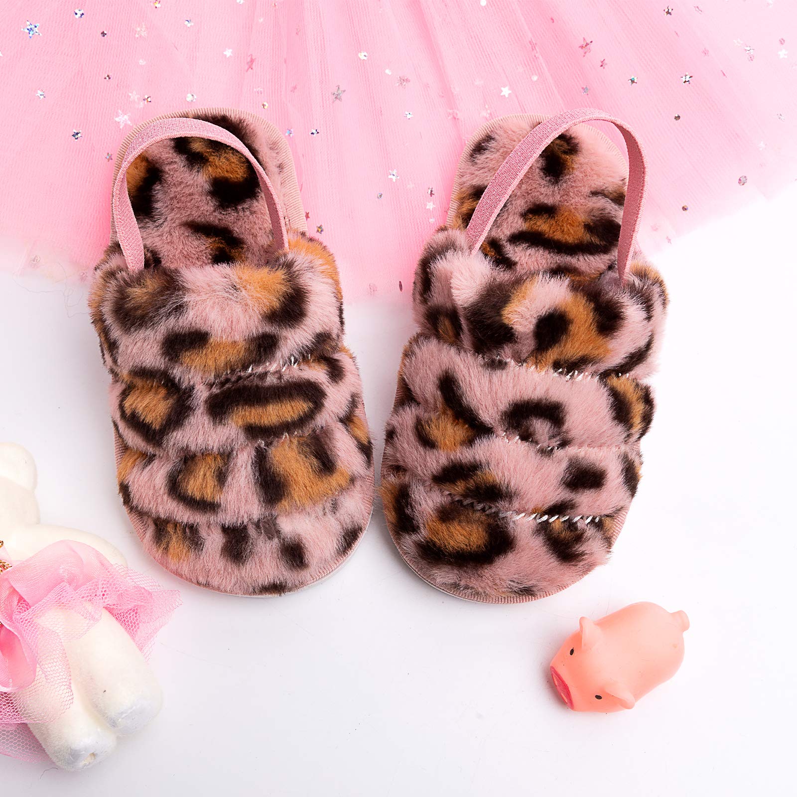 Kids Fluffy Fuzzy Slippers - Soft Faux Fur Open Toe House Shoes for Boys & Girls | Non-Slip Slides with Adjustable Strap | Perfect for Indoor Play, Lounging & Cozy Home Comfort