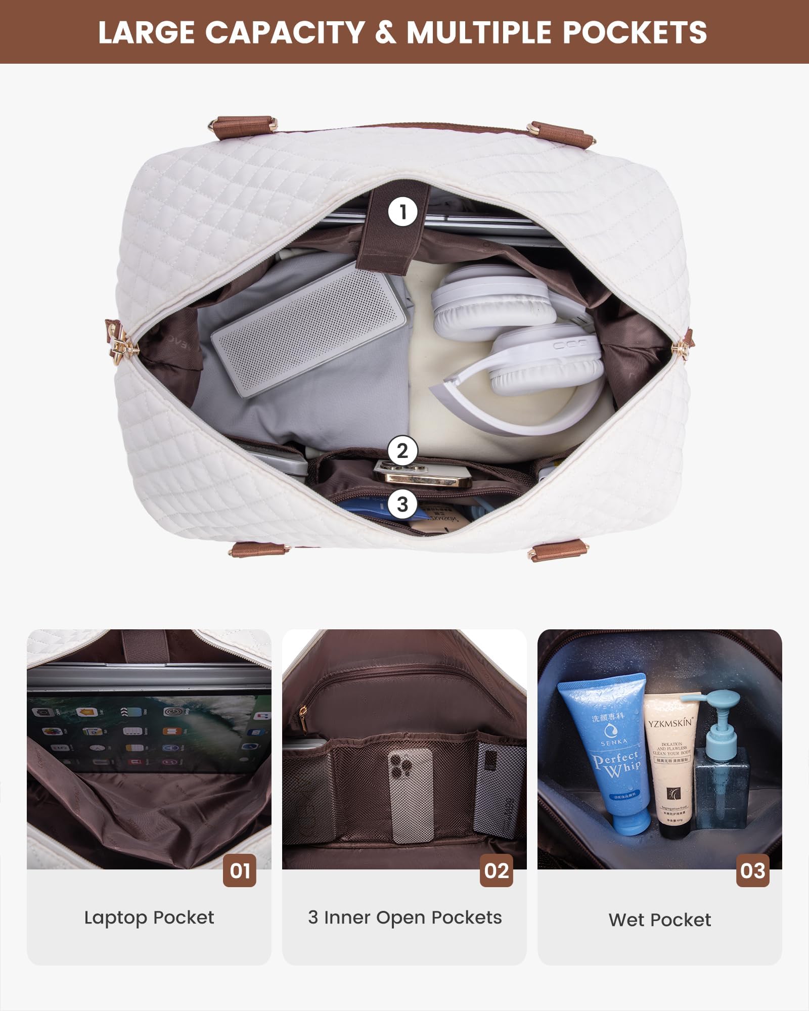 LOVEVOOK Women's Travel Weekender Bag with Shoe Compartment & Wet Pocket - 3 Piece Carry On Overnight Duffle Set for Gym, Yoga, Hospital & Labor Delivery - Perfect for Weekend Getaways, Business Trips & Maternity Care