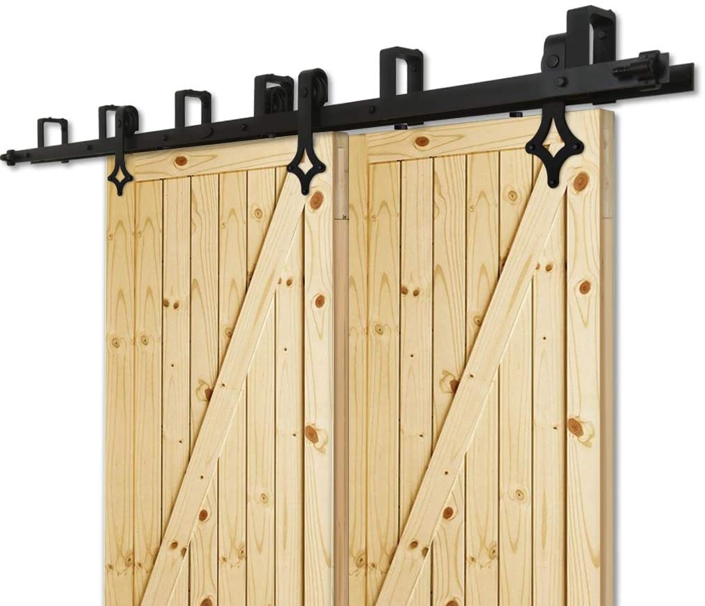10FT Bypass Double Door Sliding Barn Door Hardware Kit - Heavy Duty U-Shaped Bracket System with Strong Bearings - Fits 60