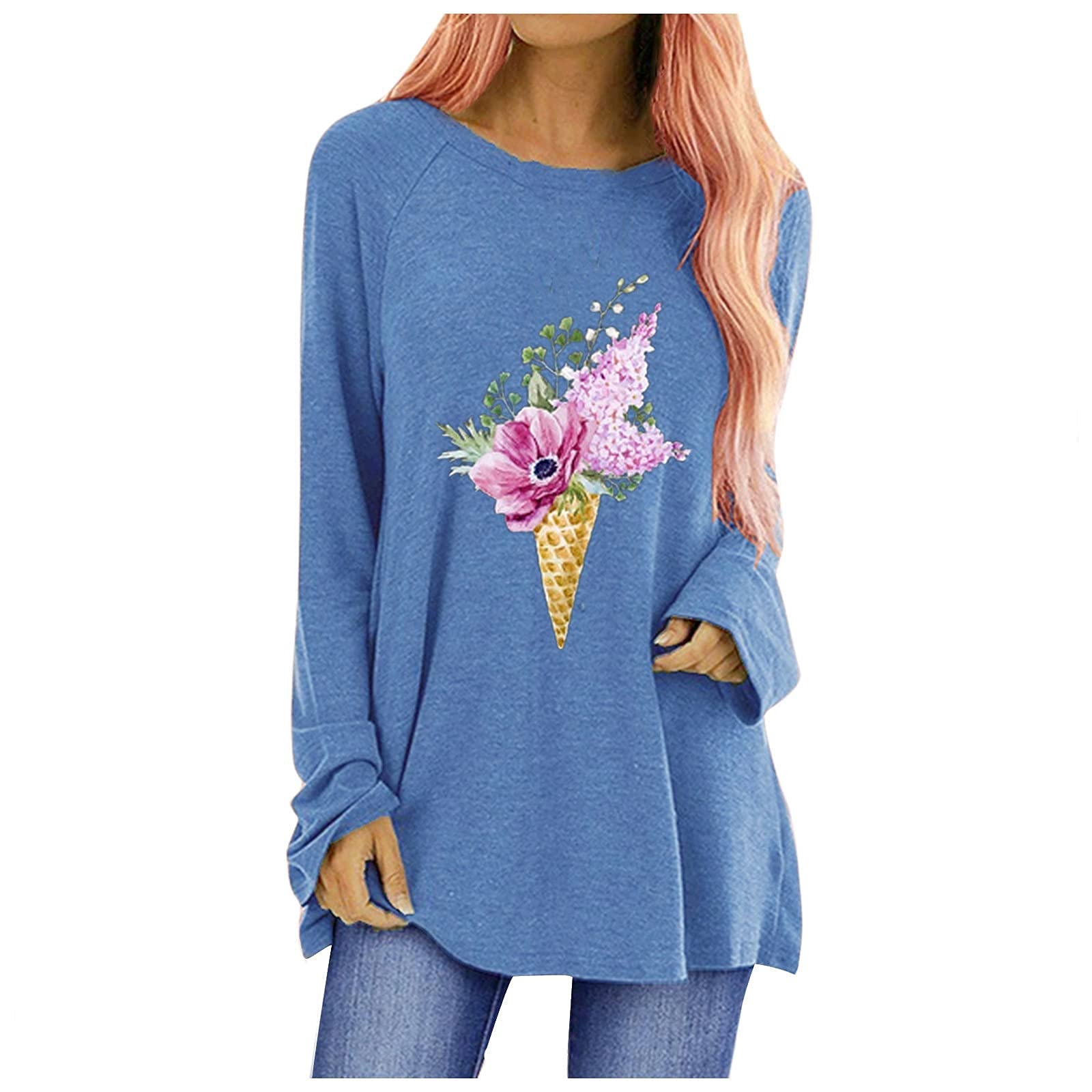 Women's Long Sleeve Blouse - Autumn Casual Butterfly & Sunflower Print Round Neck Tops for Women | Perfect for Fall Outfits, Office Wear & Casual Dates