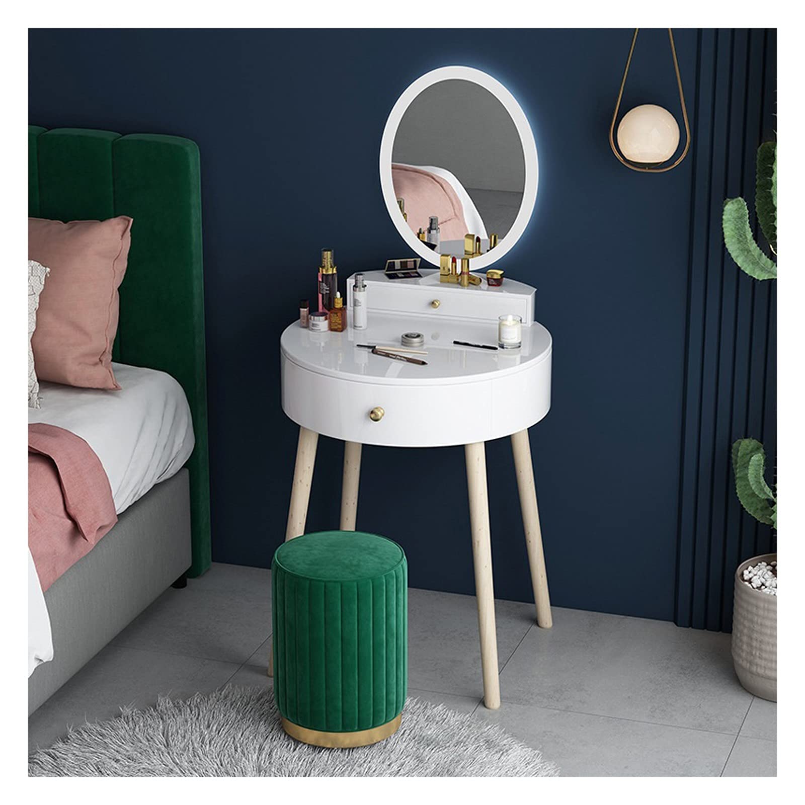 Modern White Vanity Desk with Mirror - Luxury Dressing Table for Bedroom, Compact Makeup Vanity Set with Drawers | Perfect for Small Spaces, Cosmetics Organization & Glam Room Decor