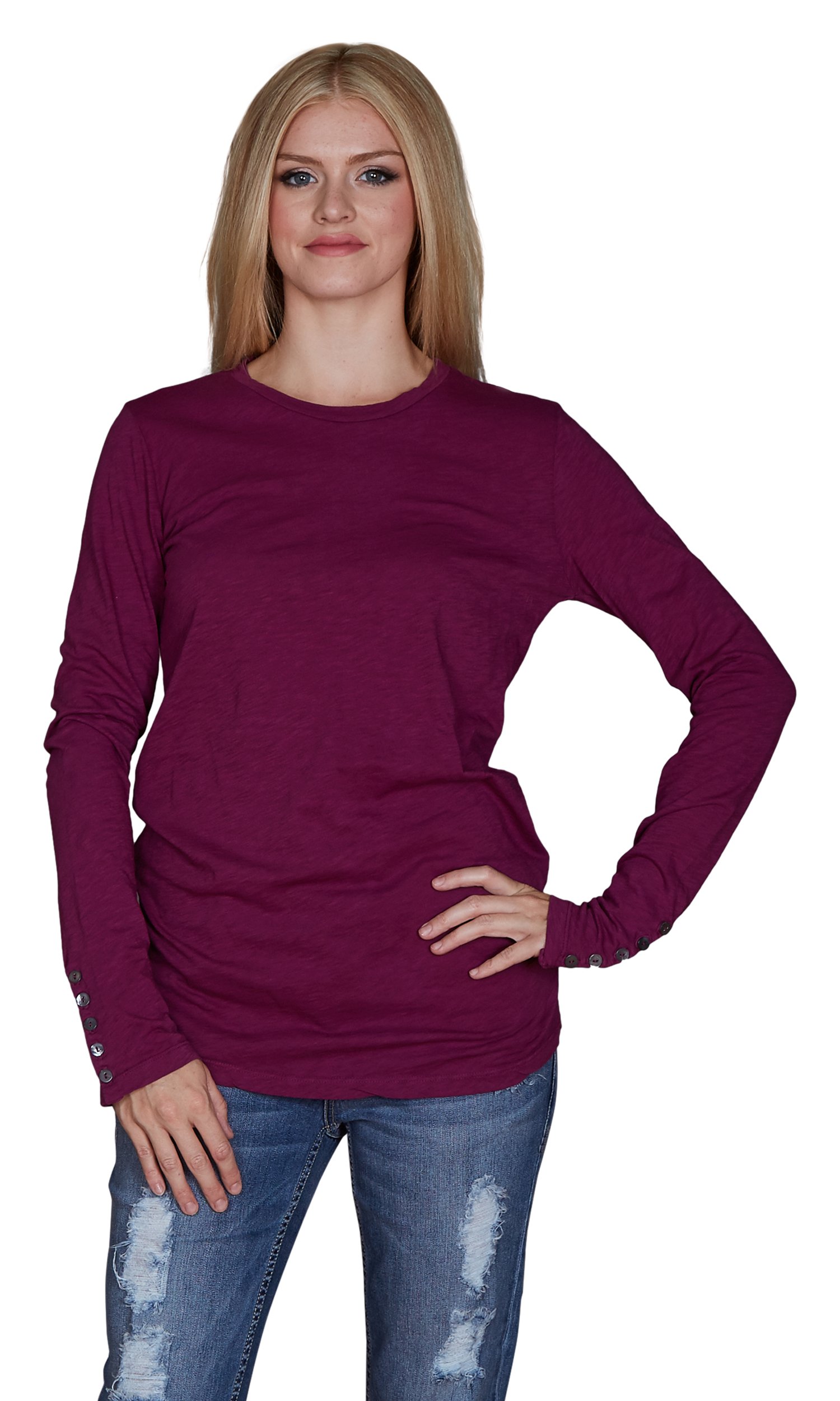 Velvet by Graham & Spencer Women's Cotton Slub Button Sleeve Tee Shirt - Soft Casual Tops for Everyday Wear, Work & Weekend Outfits