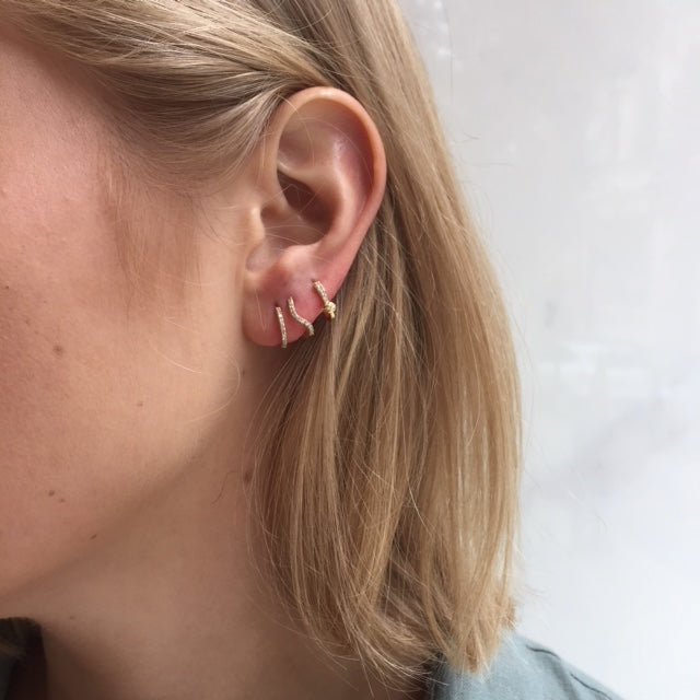 14k Gold MBF Diamond Wave Huggie Earrings – Elegant & Dainty Hoops for Everyday Wear or Special Occasions