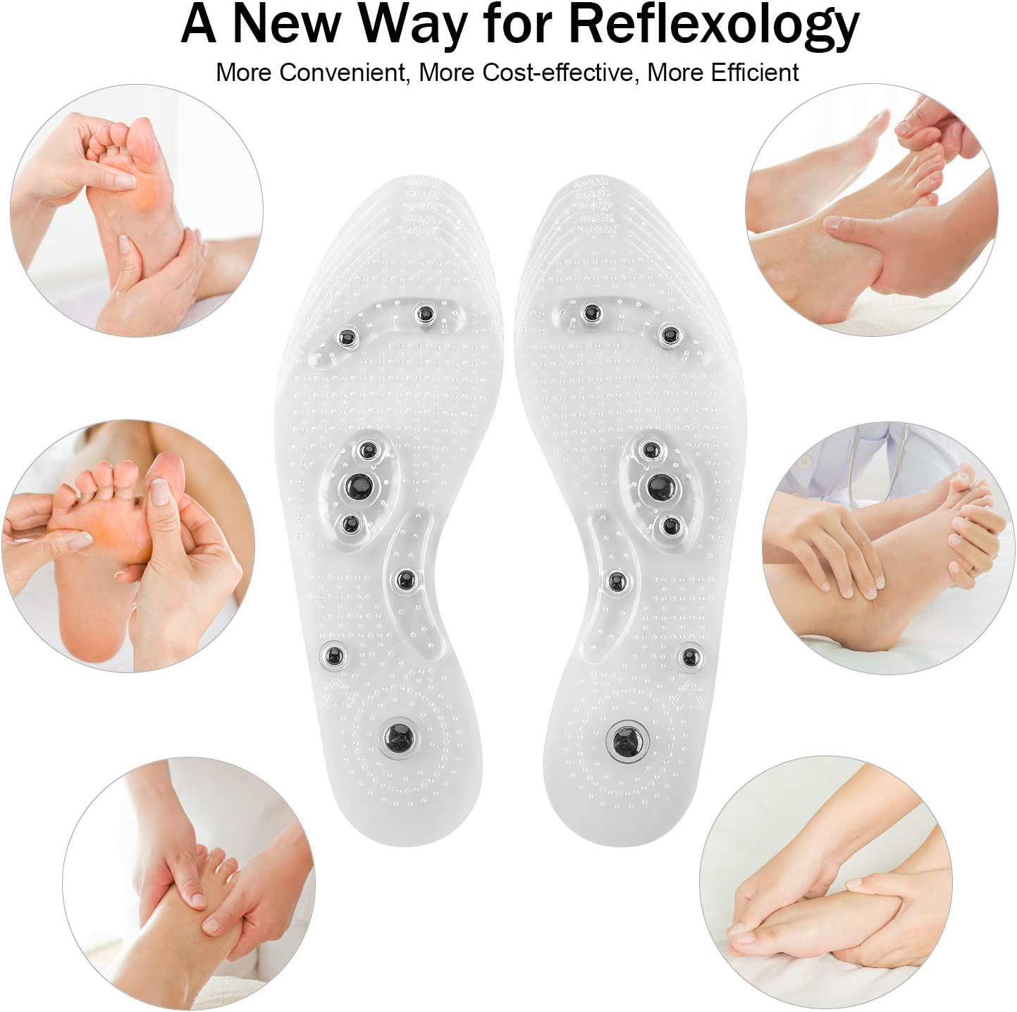 Magnetic Acupressure Insoles for Foot Pain Relief - 1 Pair Thin Reflexology Massage Inserts with Pressure Points for Men & Women (Large) - Ideal for Work, Running & Daily Comfort
