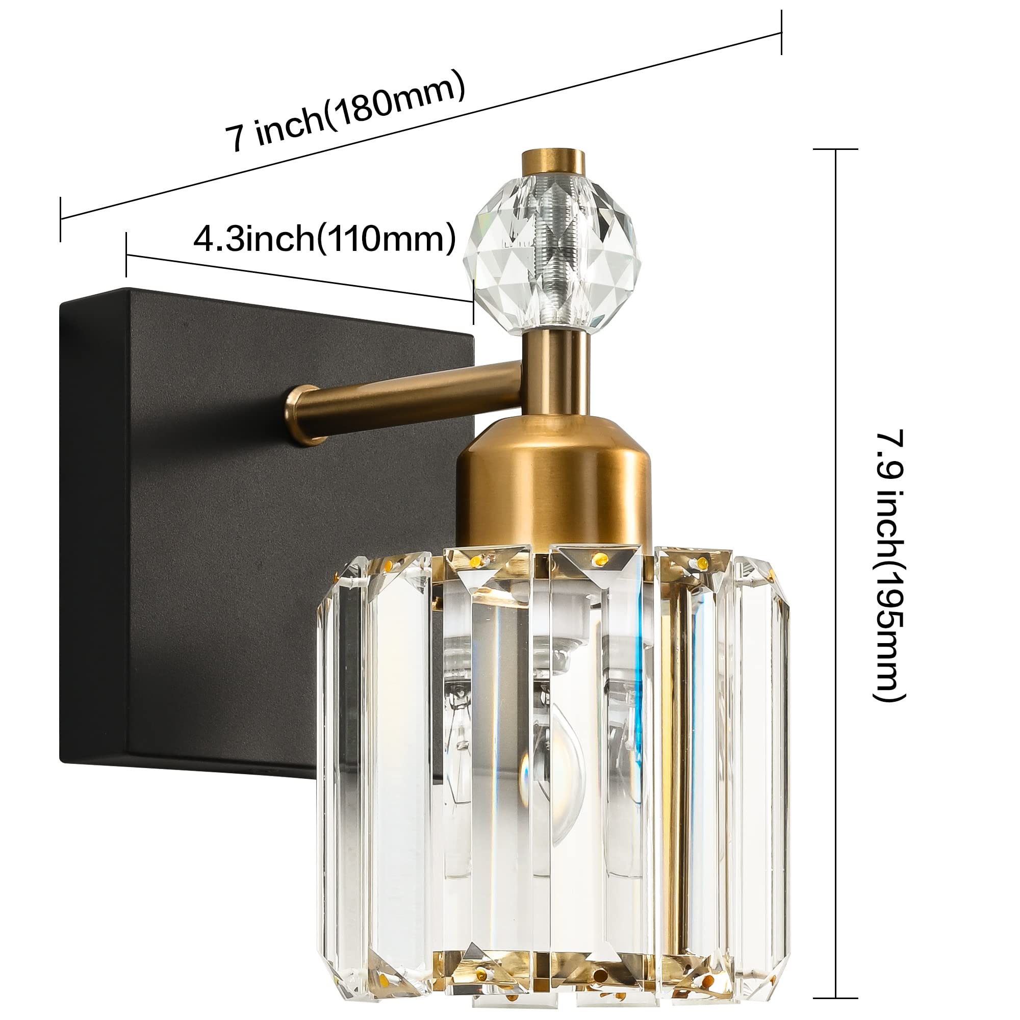 Modern Crystal Black Bathroom Vanity Light - 1-Light Fixture for Over Mirror Wall Lighting | Elegant Bathroom Decor for Home & Hotel Use