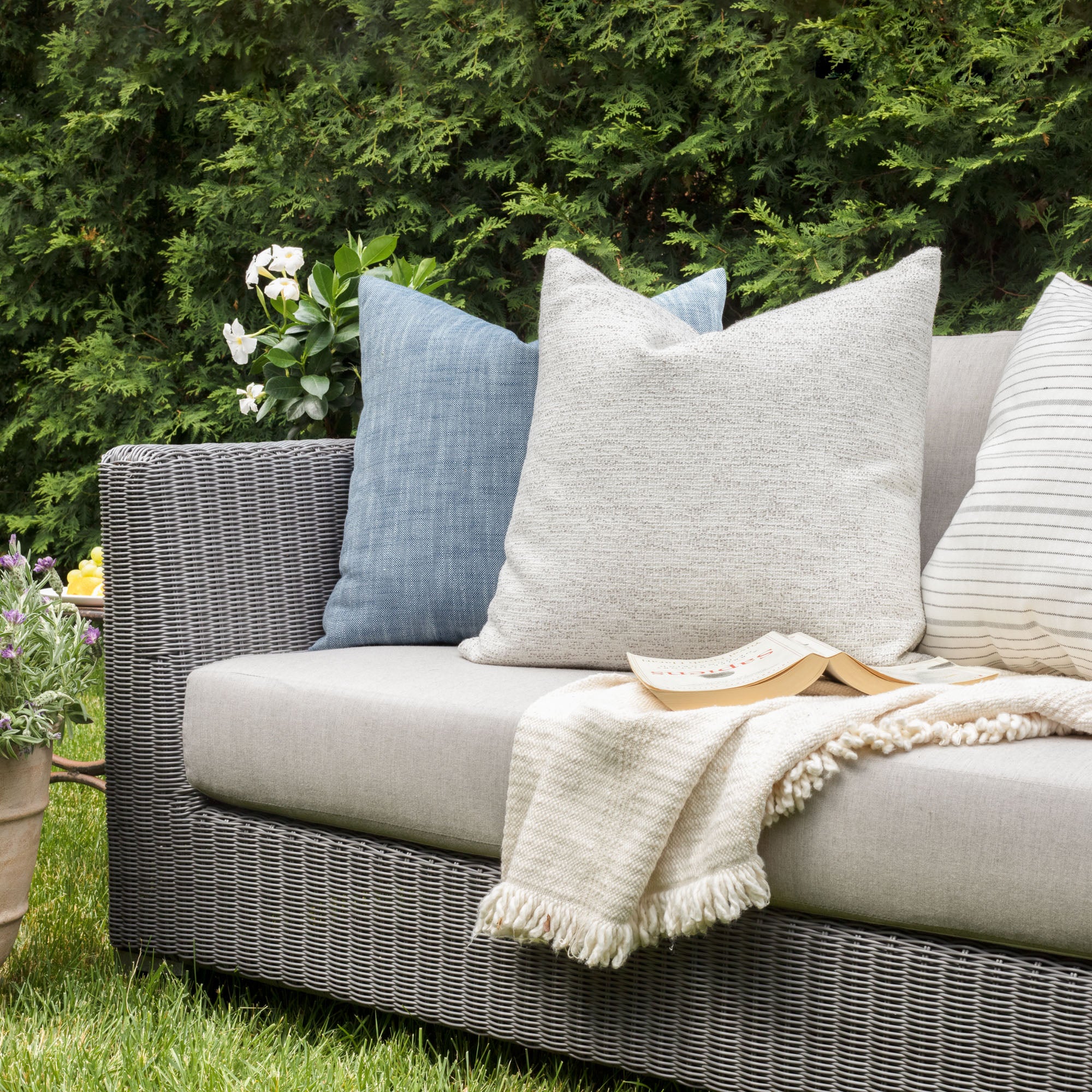 Premium Preston 22x22 Outdoor Throw Pillow - Waterproof Birch Pattern Cushion for Patio Furniture, Garden Lounge & Poolside Decor