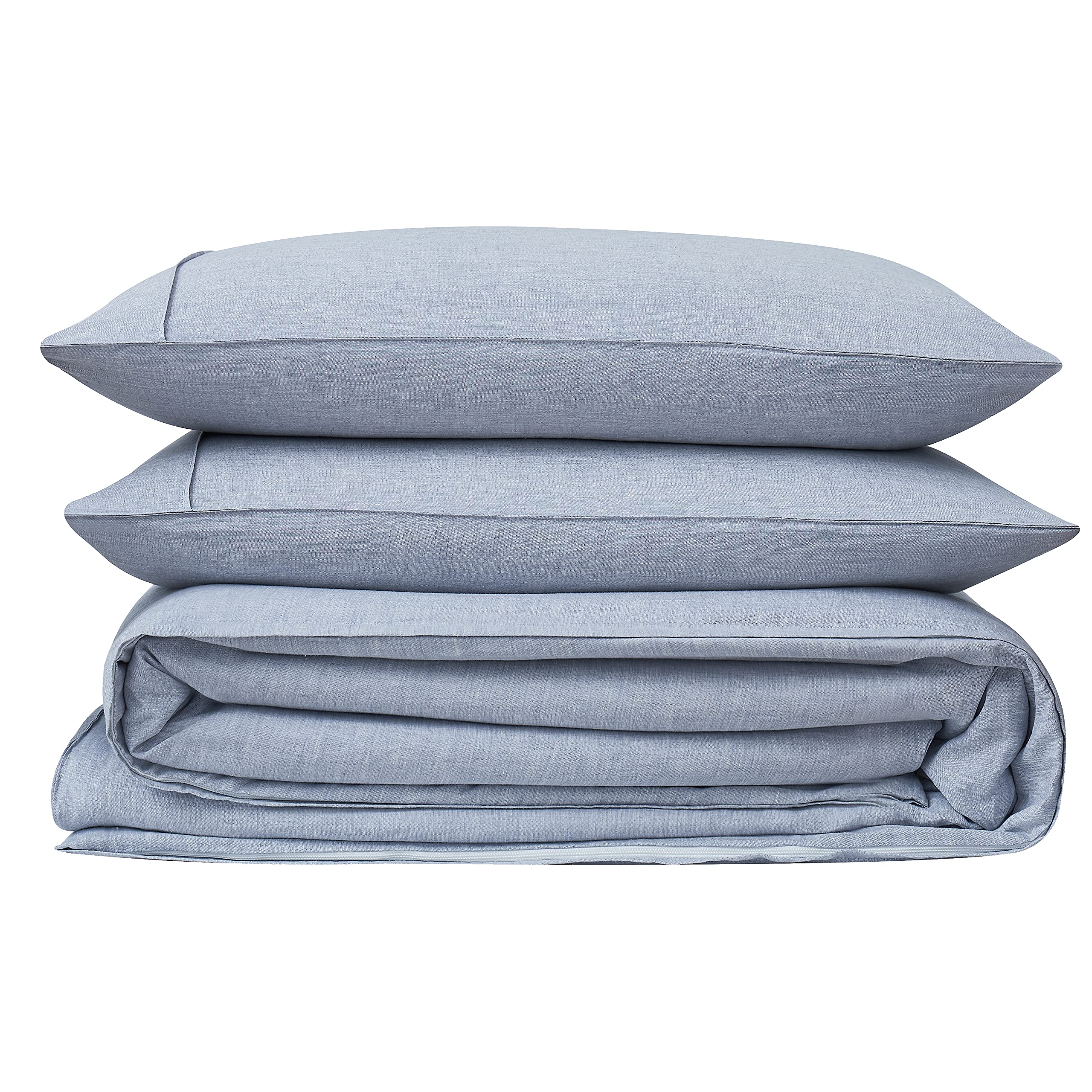 100% French Natural Linen Duvet Cover Set - Queen Size with Stone Washed YKK Zipper | Ultra Breathable & 100% Recyclable Linen Bedding | Includes 1 Duvet Cover & 2 Pillow Shams in Blue | Perfect for Eco-Friendly Home Decor & All-Season Comfort