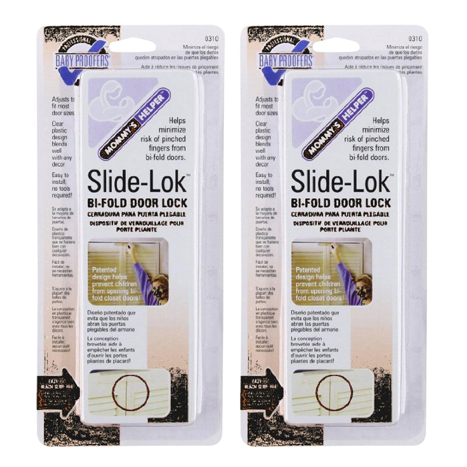 Mommy's Helper Slide-Lok Bi-Fold Door Lock 2 Pack - Child Safety Cabinet Locks for Baby Proofing Homes & Nursery Rooms