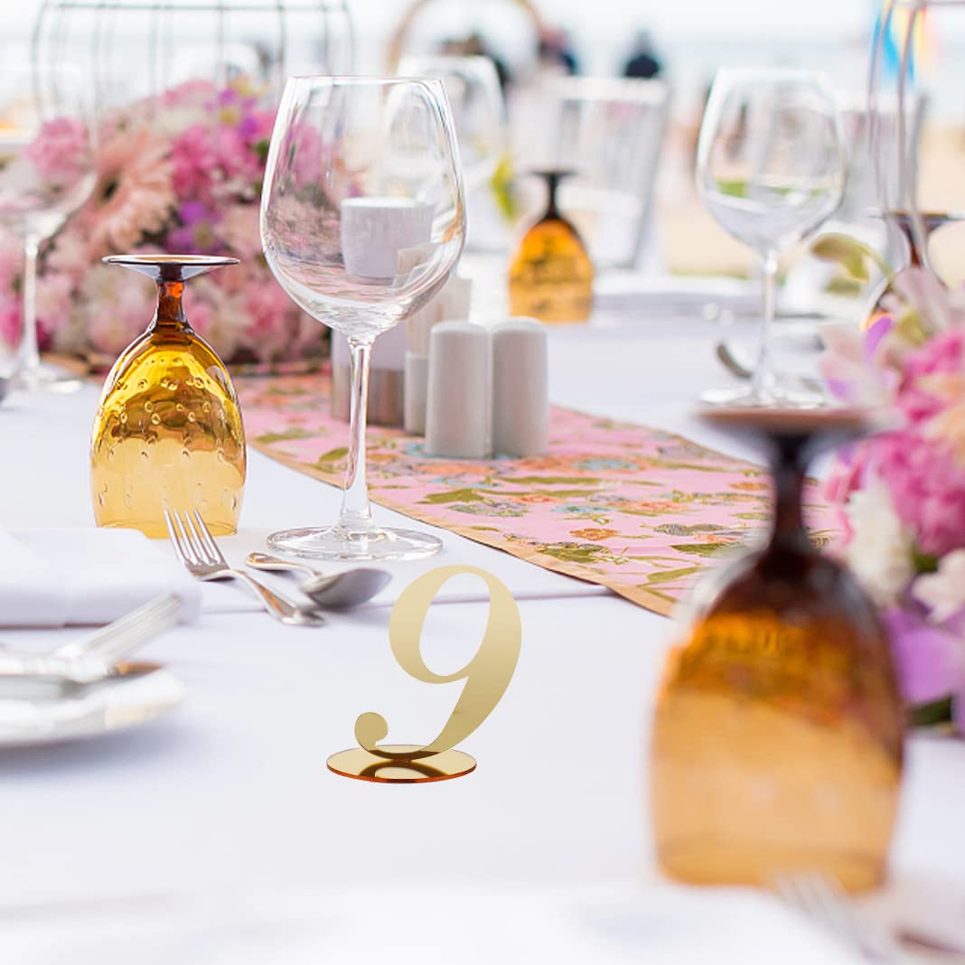 Gold Acrylic Table Numbers 1-20 with Stand - Double Sided Mirror Wedding & Party Decorations - Perfect for Reception Tables, Banquets, and Special Events