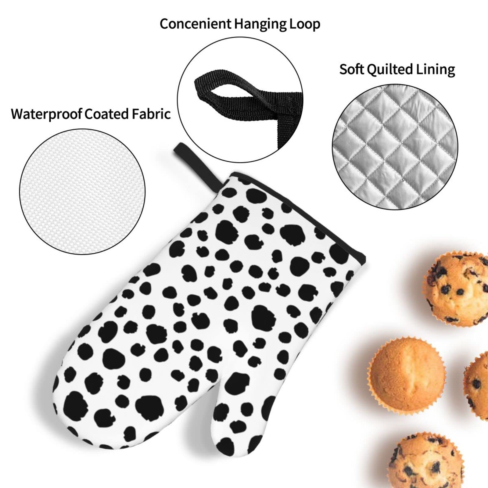 Heat Resistant Black Dots Oven Mitts & Pot Holders Set - Non-Slip Kitchen Gloves for Cooking, Baking, Grilling & BBQ (4-Piece Set) - Perfect for Hot Pans, Baking Sheets & Outdoor Barbecues
