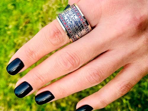 9K Gold & Silver Red Garnet Ring with Hebrew Engraving - Jewish Wedding Band for Women, Elegant Blessing Ring for Brides, Anniversary & Special Occasions