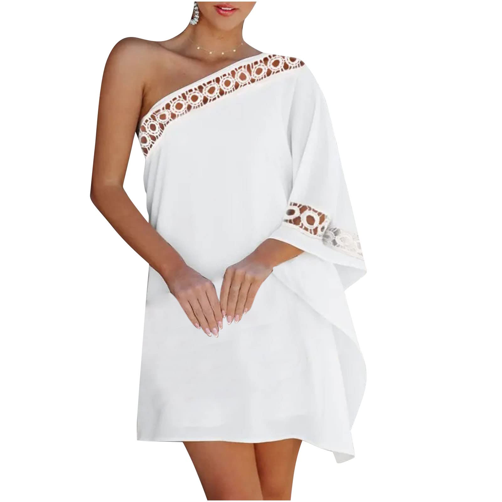 InKach Women's Off The Shoulder Solid Color Mini Dress - Casual Summer Half Sleeve Cocktail Party Dress for Evening Outings & Beach Vacations
