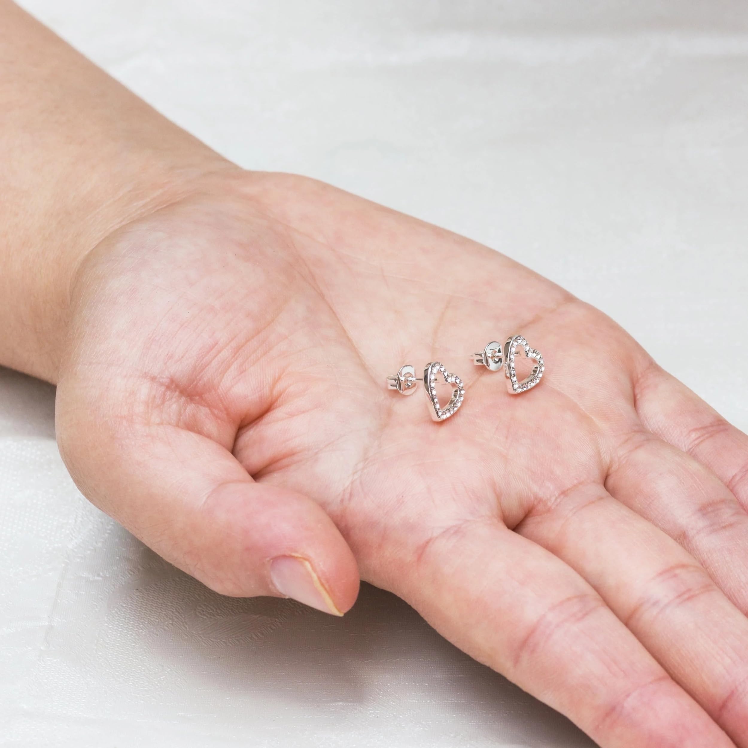 Philip Jones Silver Plated Zirconia Heart Earrings for Women - Perfect for Date Night & Parties