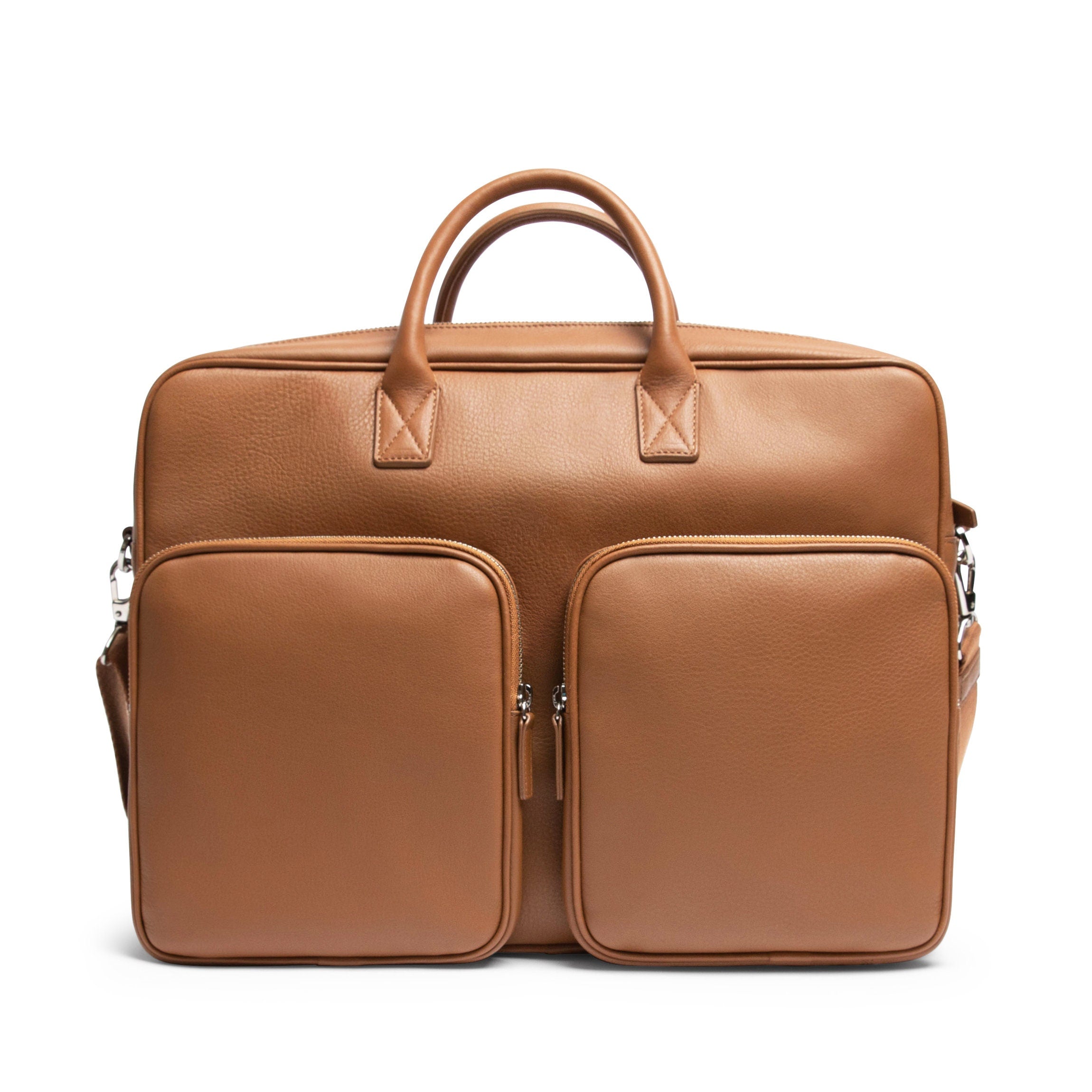 Warren Large Genuine Leather Briefcase for Men - Professional Business Laptop Bag with Shoulder Strap - Cognac Brown Executive Messenger Bag for Work, Office & Travel