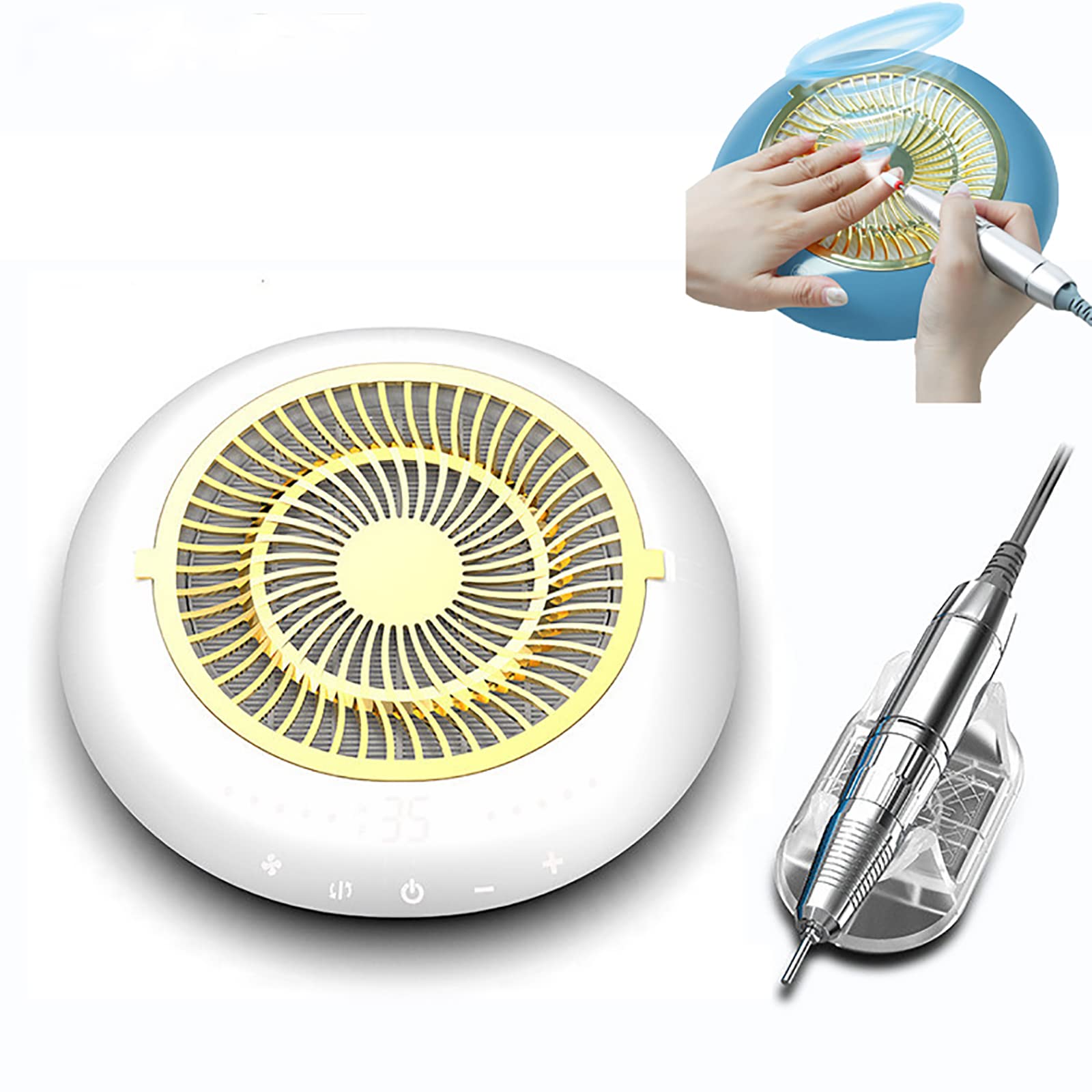 Rayuwen Professional Nail Drill Machine Kit with Dust Collector - Low Noise Electric Manicure Pedicure Set, Reusable Filter Nail Vacuum Cleaner for Salon & Home Nail Art Care
