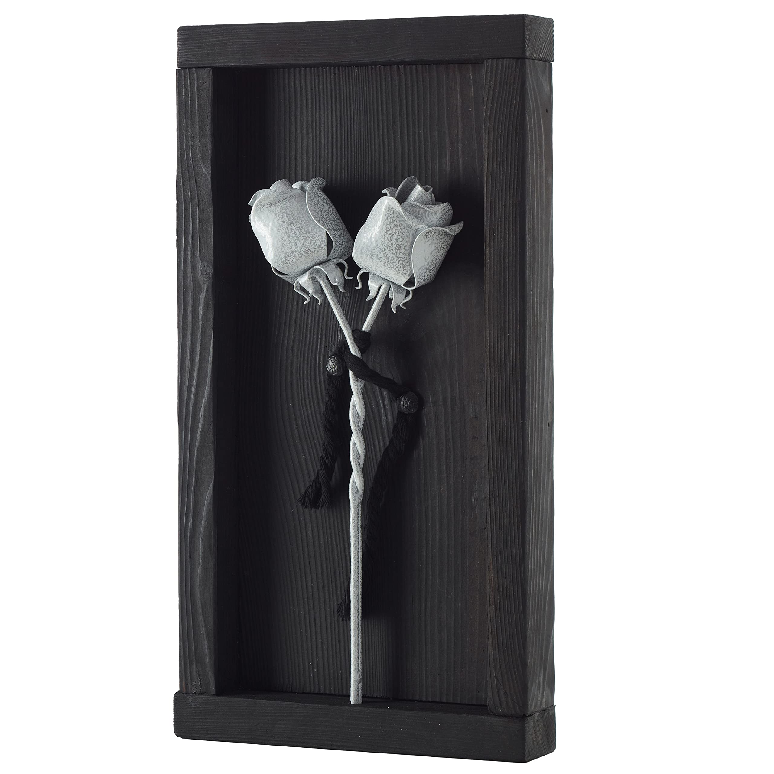 Handcrafted Forged Iron Roses in Wooden Frame - Unique 6th Anniversary Gift for Her, Romantic Home Decor & Wedding Present | Perfect for Valentine's Day, Housewarming & Wall Mounting