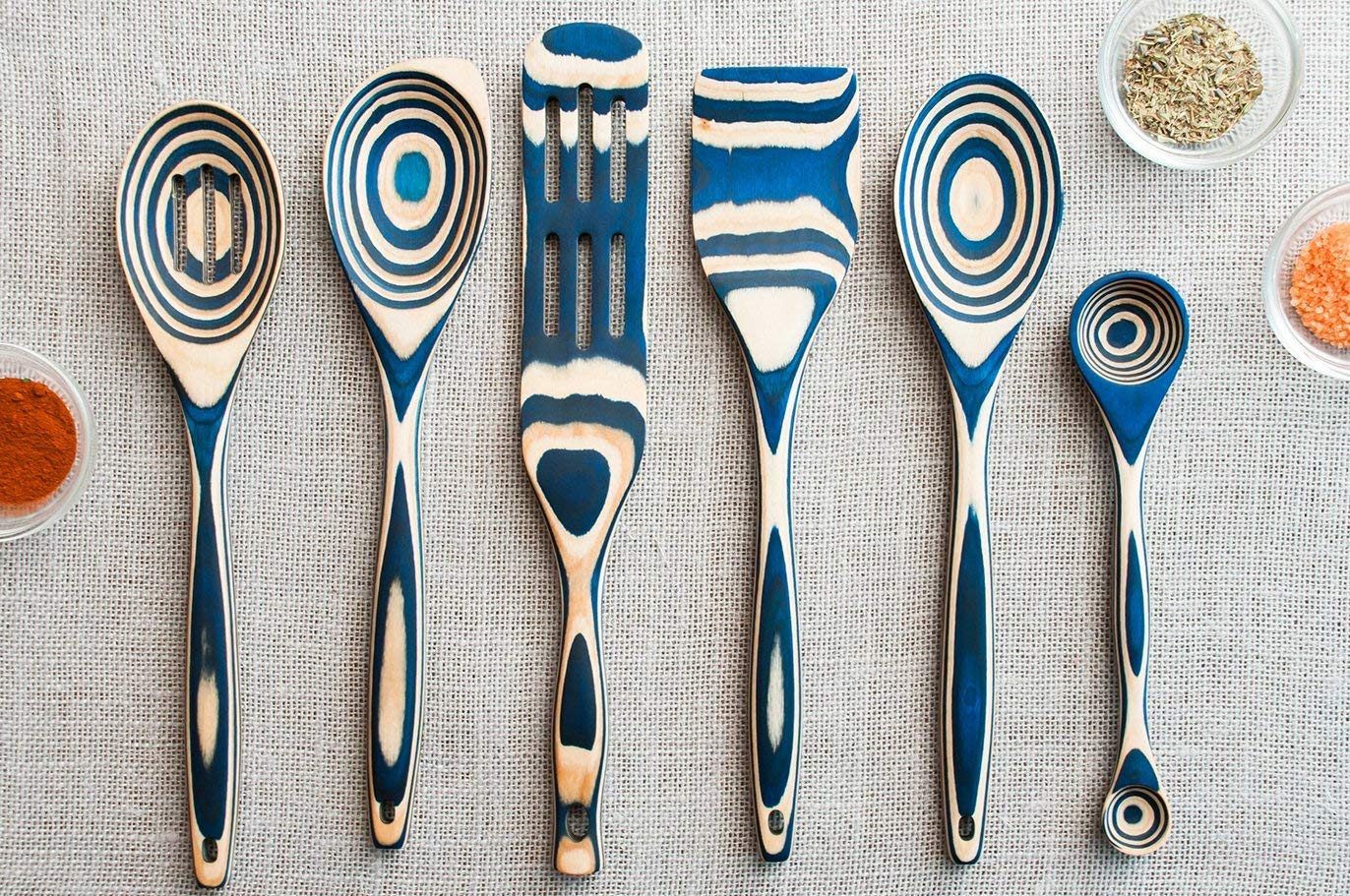 Pakkawood 6-Piece Kitchen Utensil Set - Heat Resistant & Non-Stick Spoons, Spatula & Measuring Spoons (13