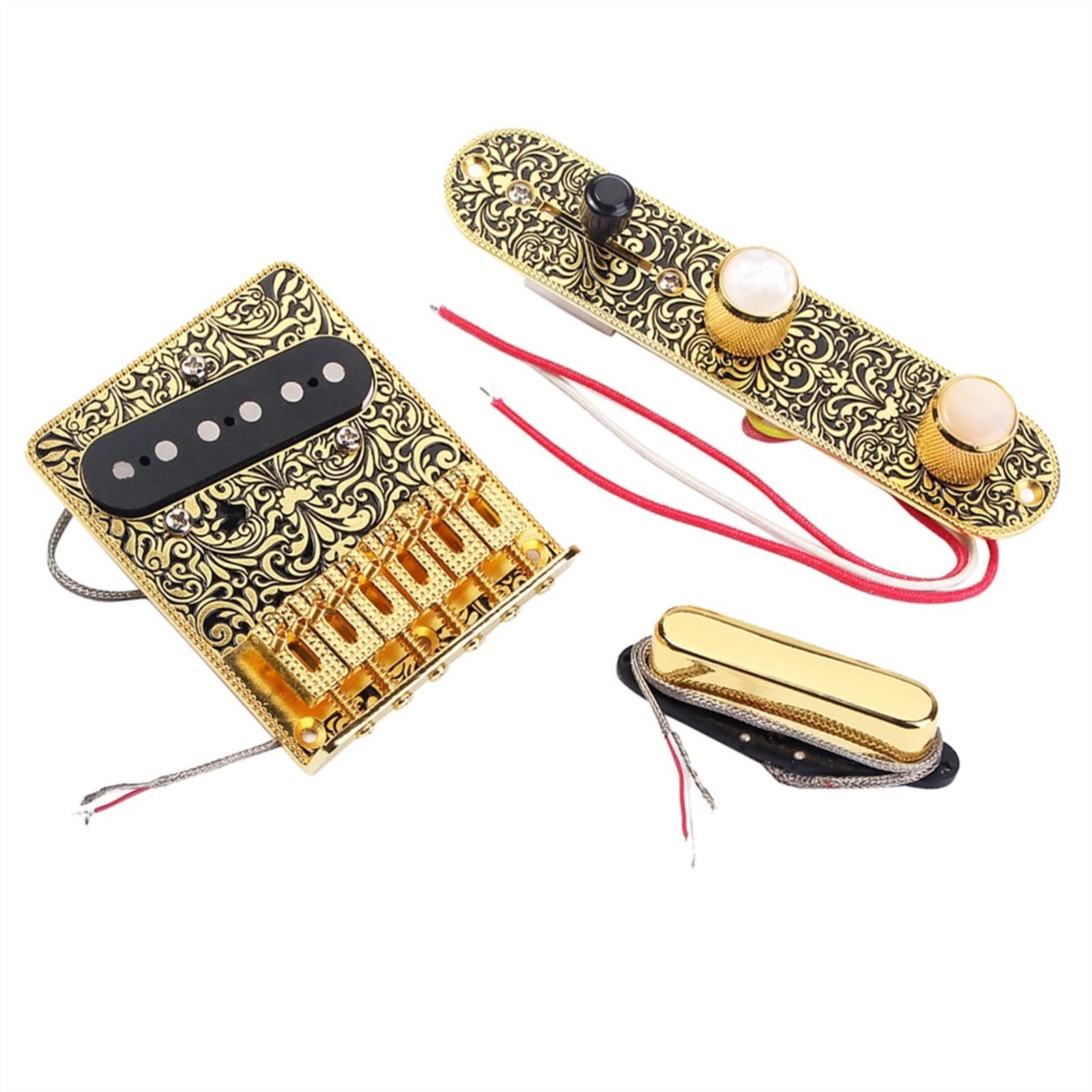 Golden Guitar Control Plate Bridge - Prewired & Loaded for Easy Installation | Perfect for Electric Guitar Upgrades & Repairs | DIY Guitar Parts & Accessories