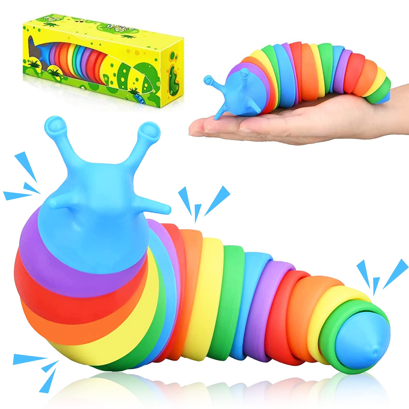 3D Articulated Slug Fidget Toy - Sensory Stress Relief Toy for Kids & Adults, Rainbow Wiggle Slug Caterpillar Worm Toy for Anxiety, ADHD & Focus - Perfect for Classroom, Office & Home Use