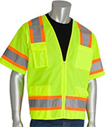 Black Label Unisex Class 3 Zippered Safety Vest with 11 Pockets, Reflective Two-Tone Tape for Construction, Road Work, and Outdoor Activities