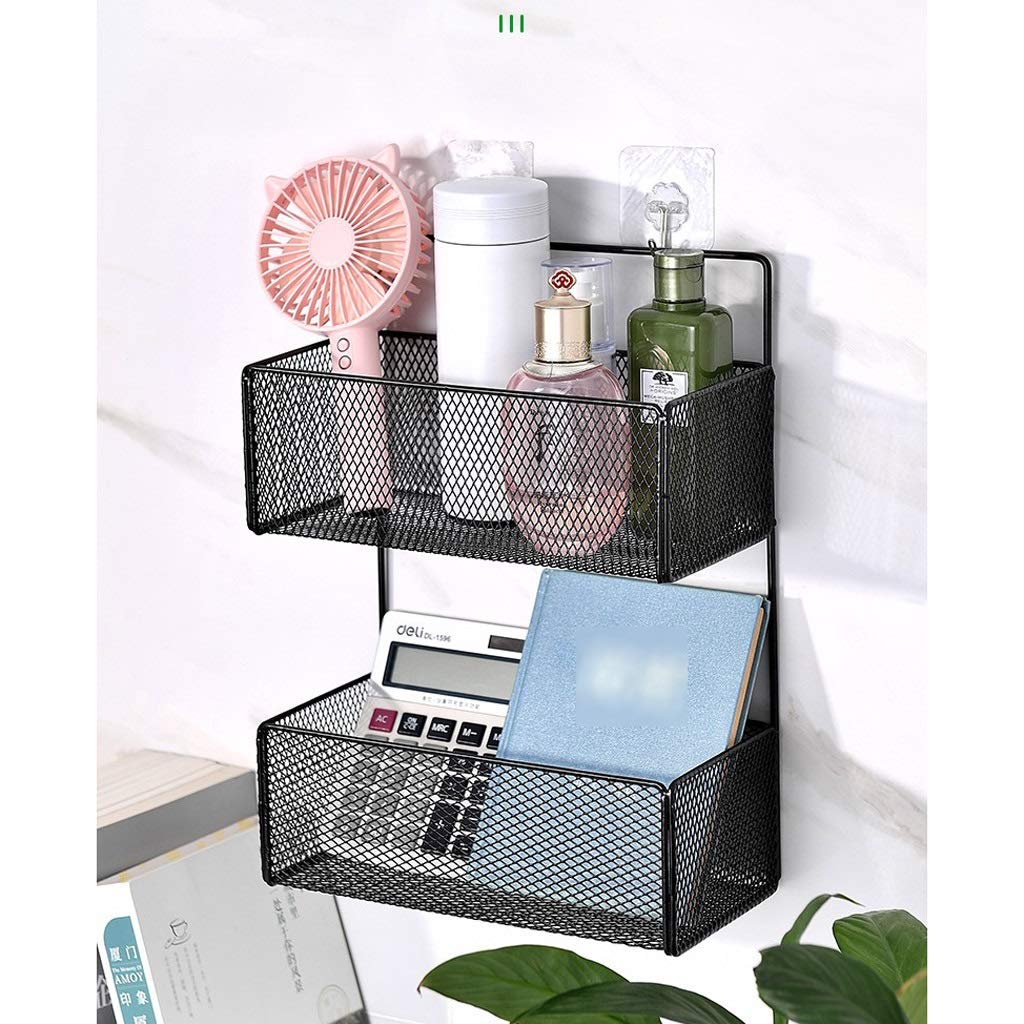 Black Wall-Mounted Makeup Organizer Rack - Iron Art Storage Shelf for Cosmetics & Toiletries | Bathroom & Bedroom Organization | Perfect for Small Spaces & Vanity Storage