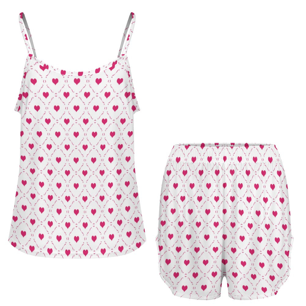 Little Pink Hearts Strap Pajama Set - Soft Cotton Sleepwear for Women & Girls, Valentine's Day Gift, Cute Loungewear for Sleepovers & Relaxing at Home