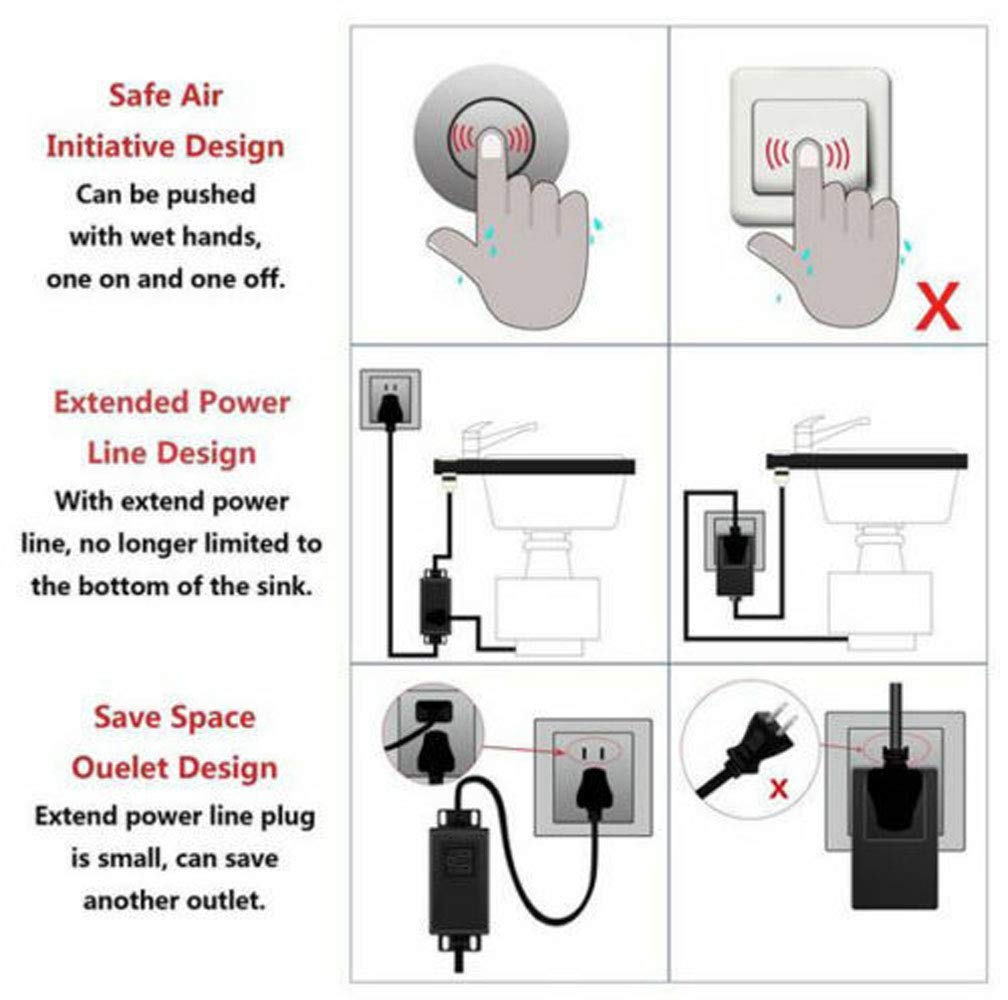 Universal Garbage Disposal Air Switch Kit - Counter Sink Top Mount, On/Off Self-Locking Button with Built-Out Adapter - Perfect for Hot Tubs, Spa Pools, and Food Waste Disposals - Easy Installation for Kitchen & Bathroom Upgrades