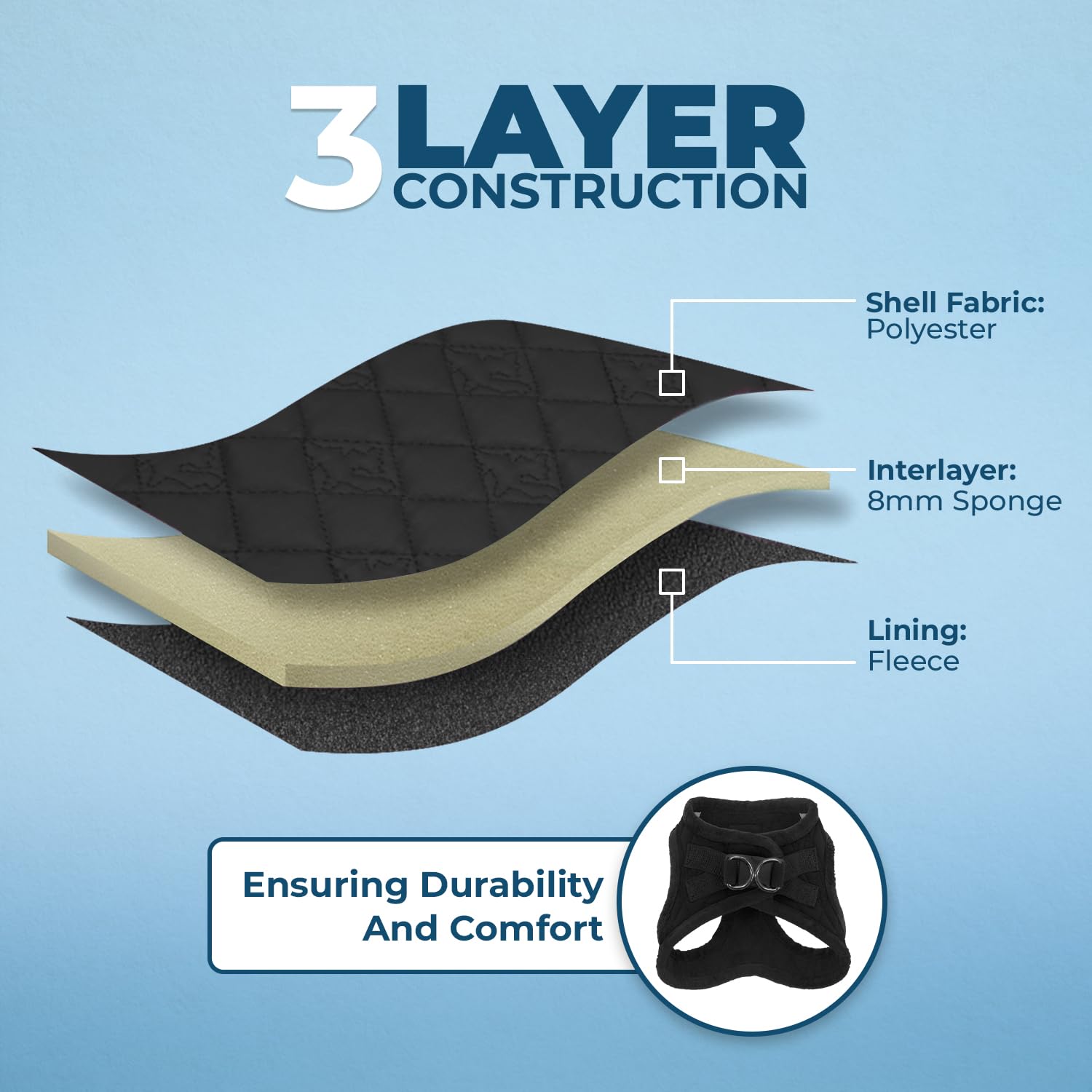 Best Soft Plush Step-In Dog Harness for Small & Medium Dogs - Voyager Comfort Vest, Black, XL (Chest 20.5-23