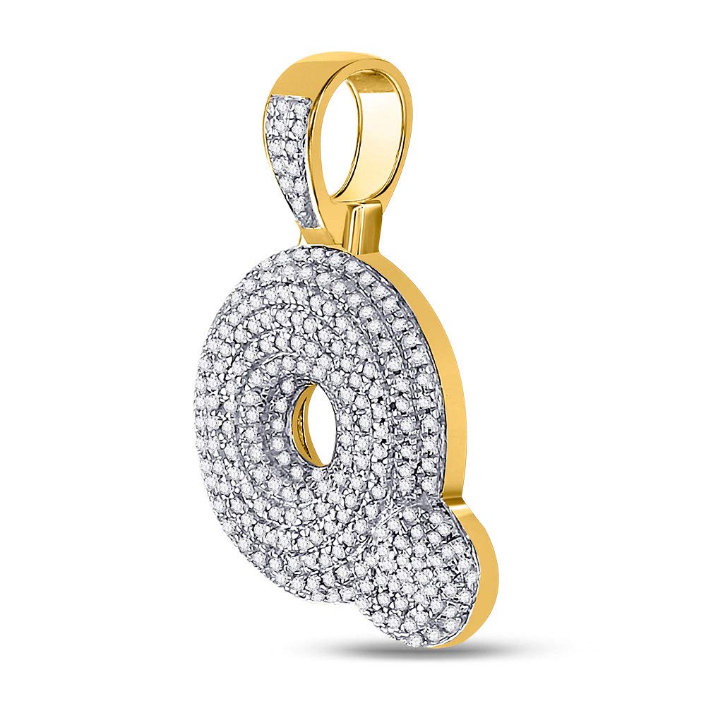 10kt Yellow Gold Men's Round Diamond Bubble Q Letter Charm Pendant - 3/4 Cttw Diamond Jewelry for Gifts, Anniversaries & Special Occasions