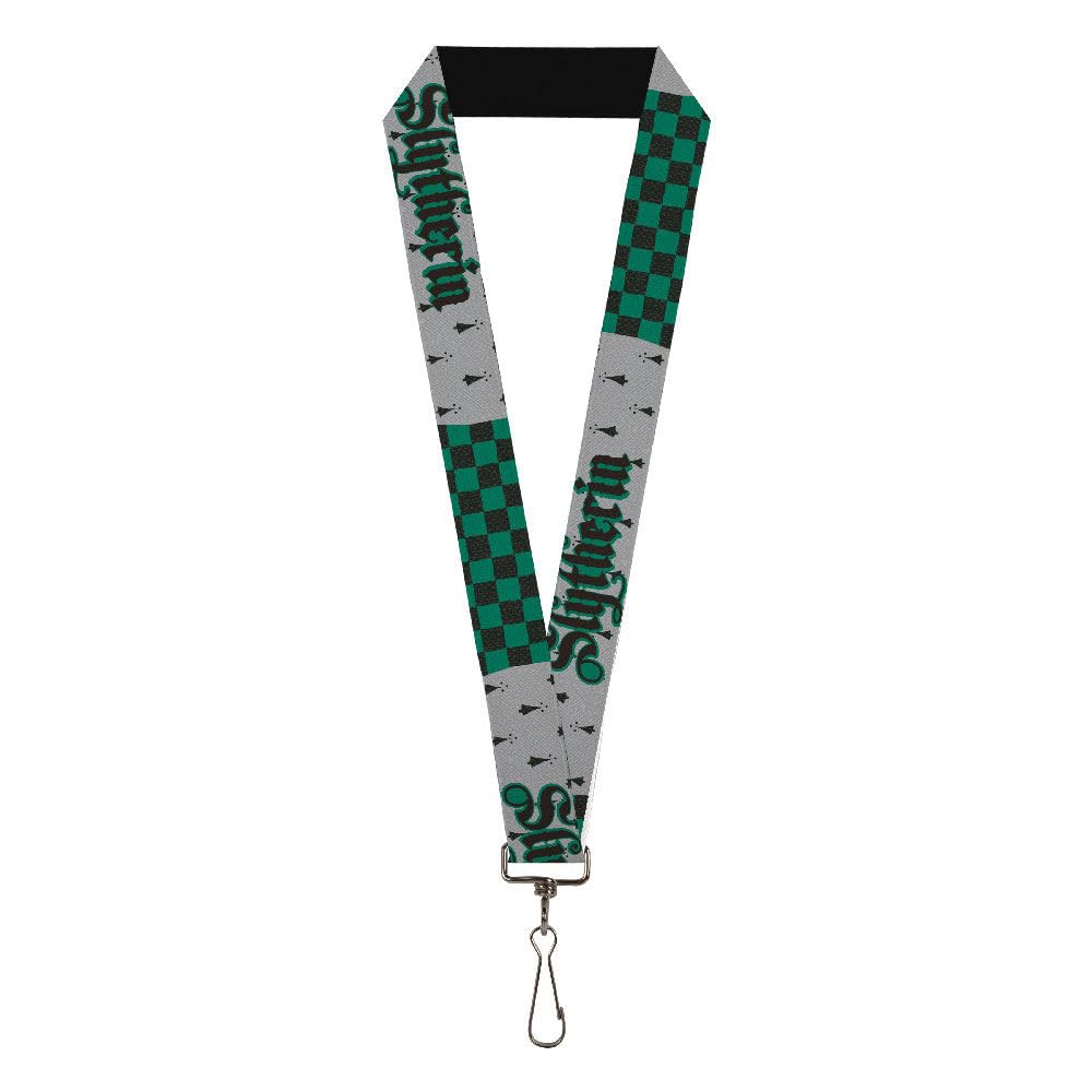 Harry Potter Slytherin Lanyard with Checker Blocks Design - Green and Gray Colors - Perfect for School, Work, Conventions, and Fan Events