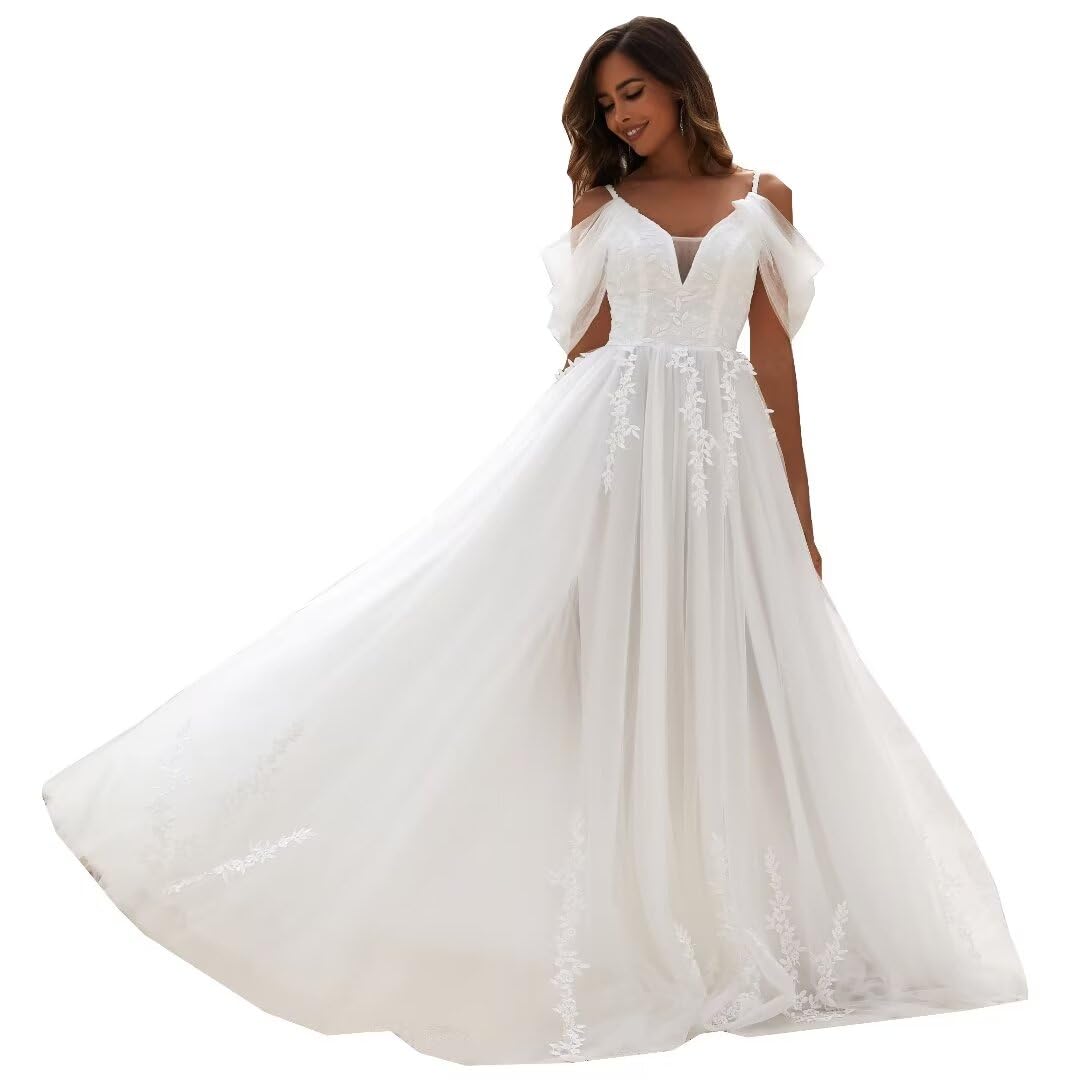 YMFFW Boho Wedding Dresses 2024 | A-Line Tulle Lace Bridal Gowns for Beach & Outdoor Weddings | Plus Size Bride Dresses | Perfect for Boho, Beach & Destination Weddings