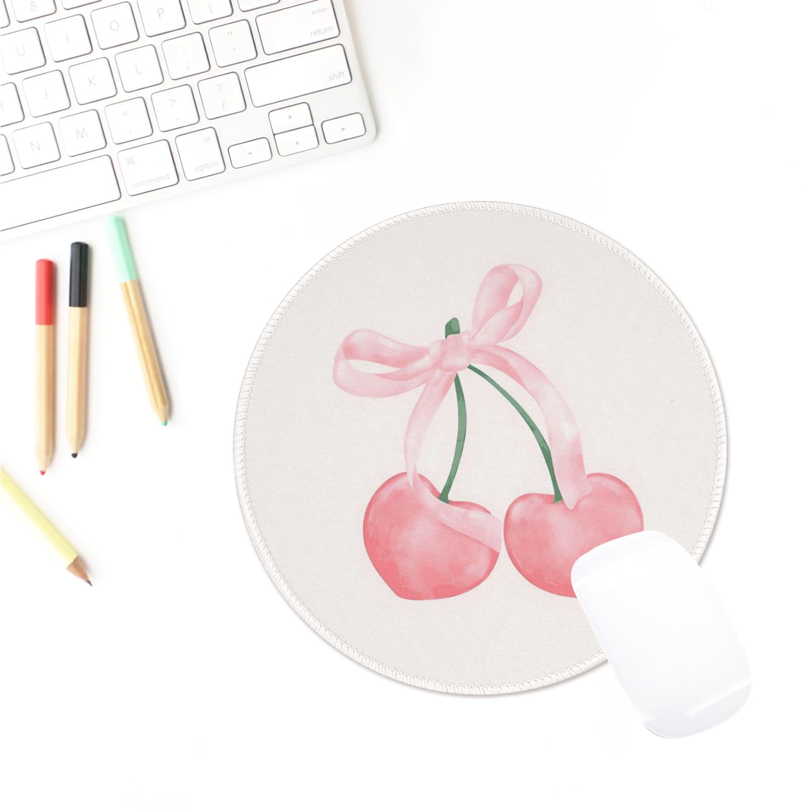 Kawaii Pink Bow Cherry Mouse Pad for Laptop & Wireless Mouse - Office & Travel Use