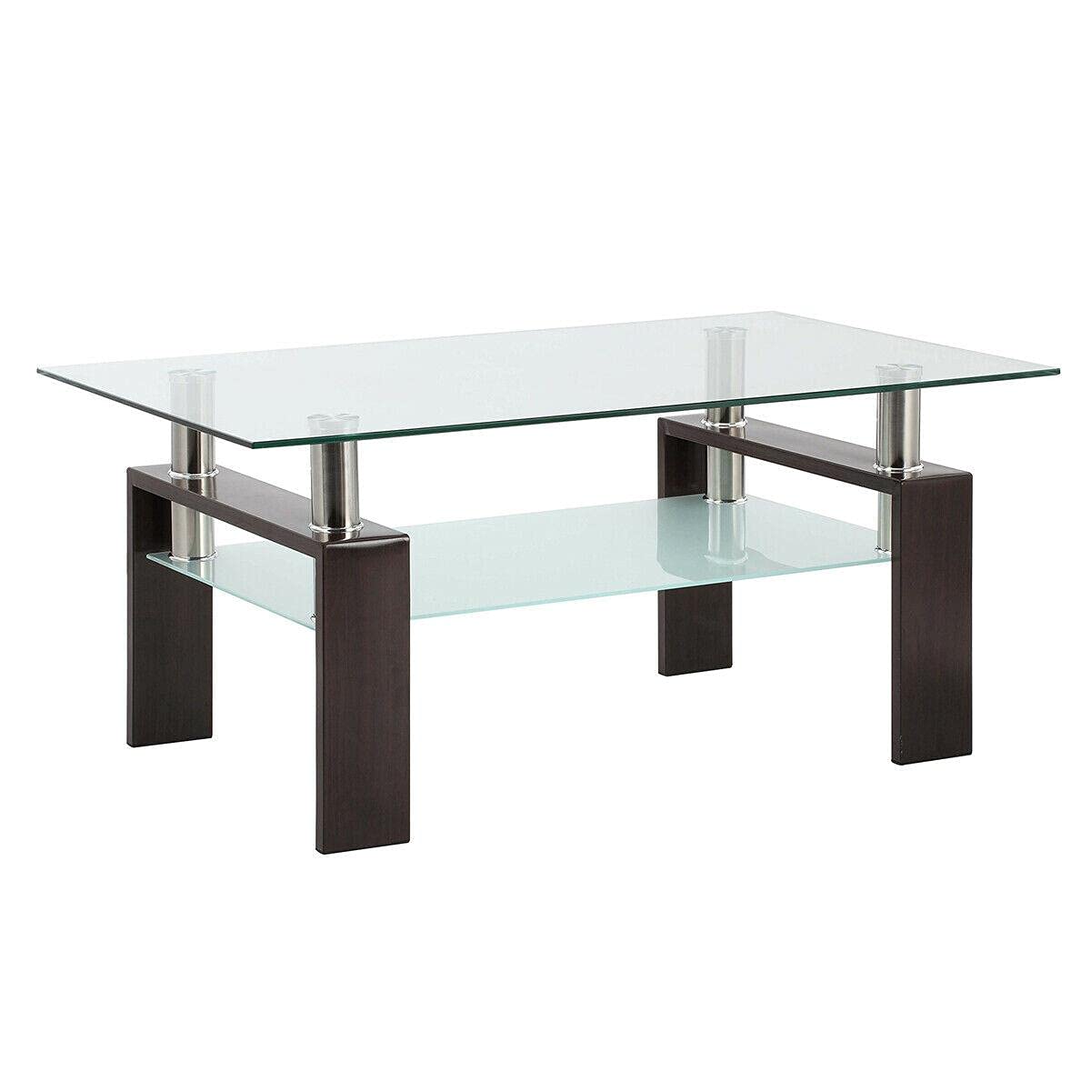 Modern Rectangle Glass Coffee Table with Black Walnut Frame - Lift Top Center Table for Living Room, Office & Lounge Areas - Stylish Home Decor Furniture for Small Spaces