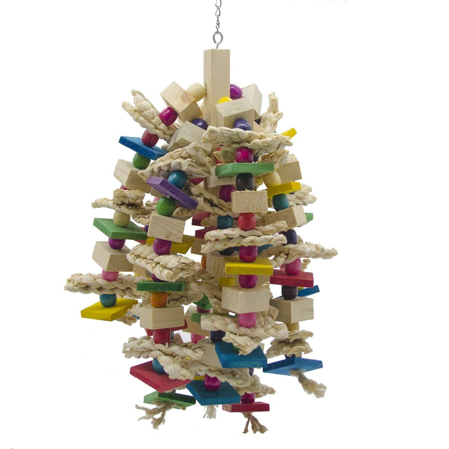 Abledance Parrot Chewing Toy - Natural Wooden Bird Blocks & Knots for African Grey, Macaws, Cockatoos | Cage Biting & Foraging Toy for Mental Stimulation & Beak Exercise