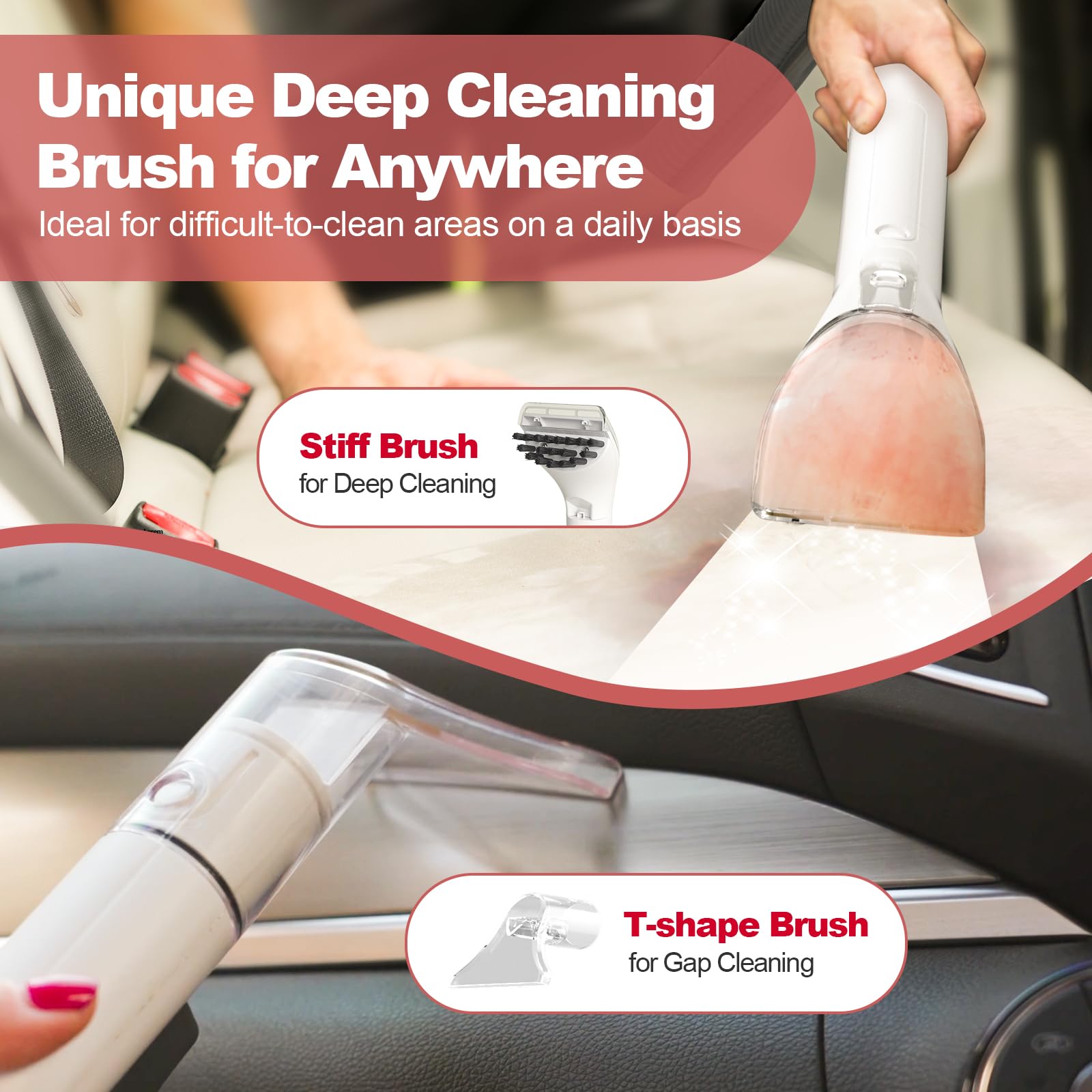 MUJERBAY® 12KPa Portable Carpet Cleaner | Powerful Spot & Stain Remover for Couch, Stairs, Car Upholstery & Pet Messes | 1.18