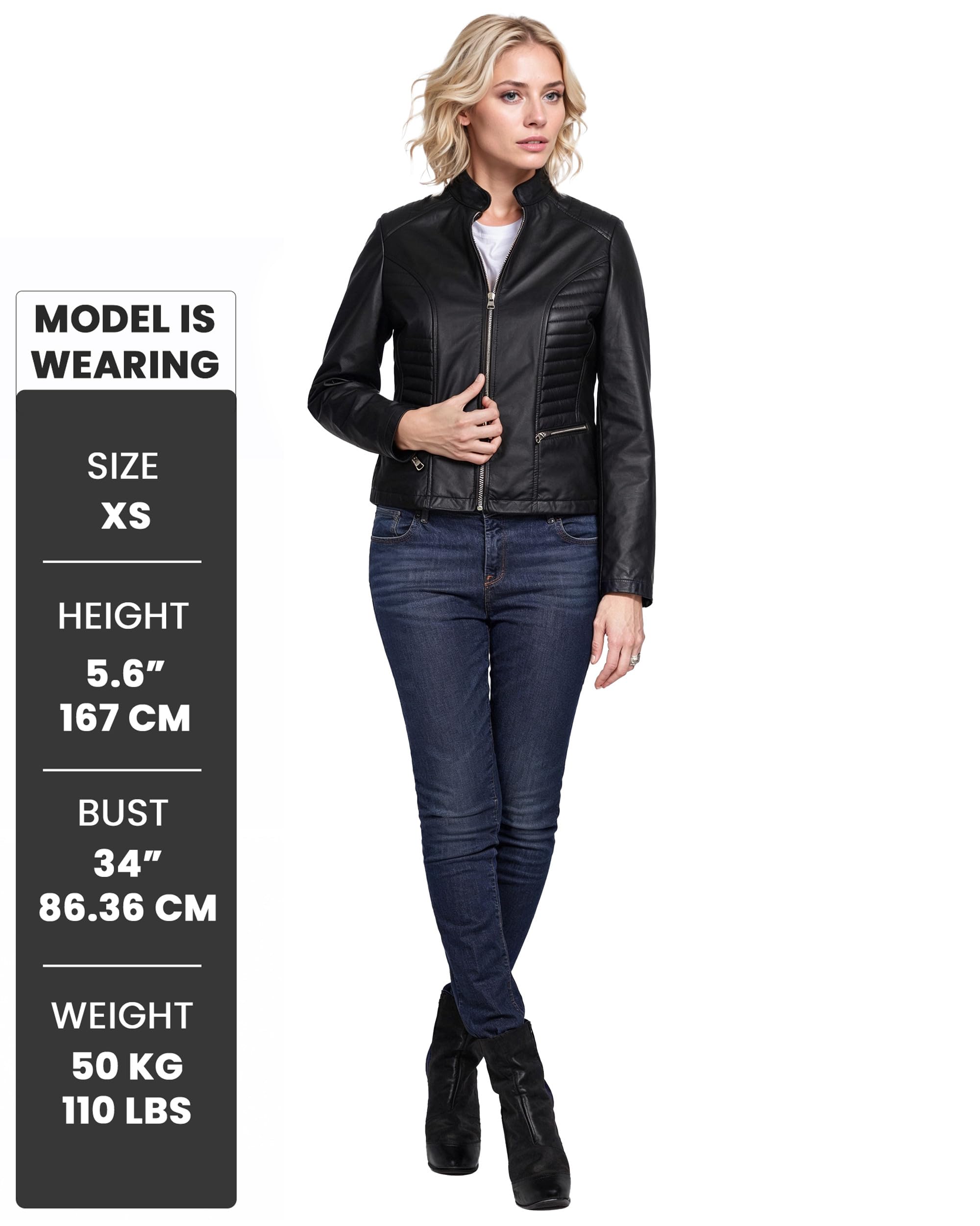 Decrum Genuine Leather Jacket for Women - Stylish Cafe Racer Motorcycle Jacket with Zipper Closure | Perfect for Biker Fashion, Casual Outfits & Night Out Looks