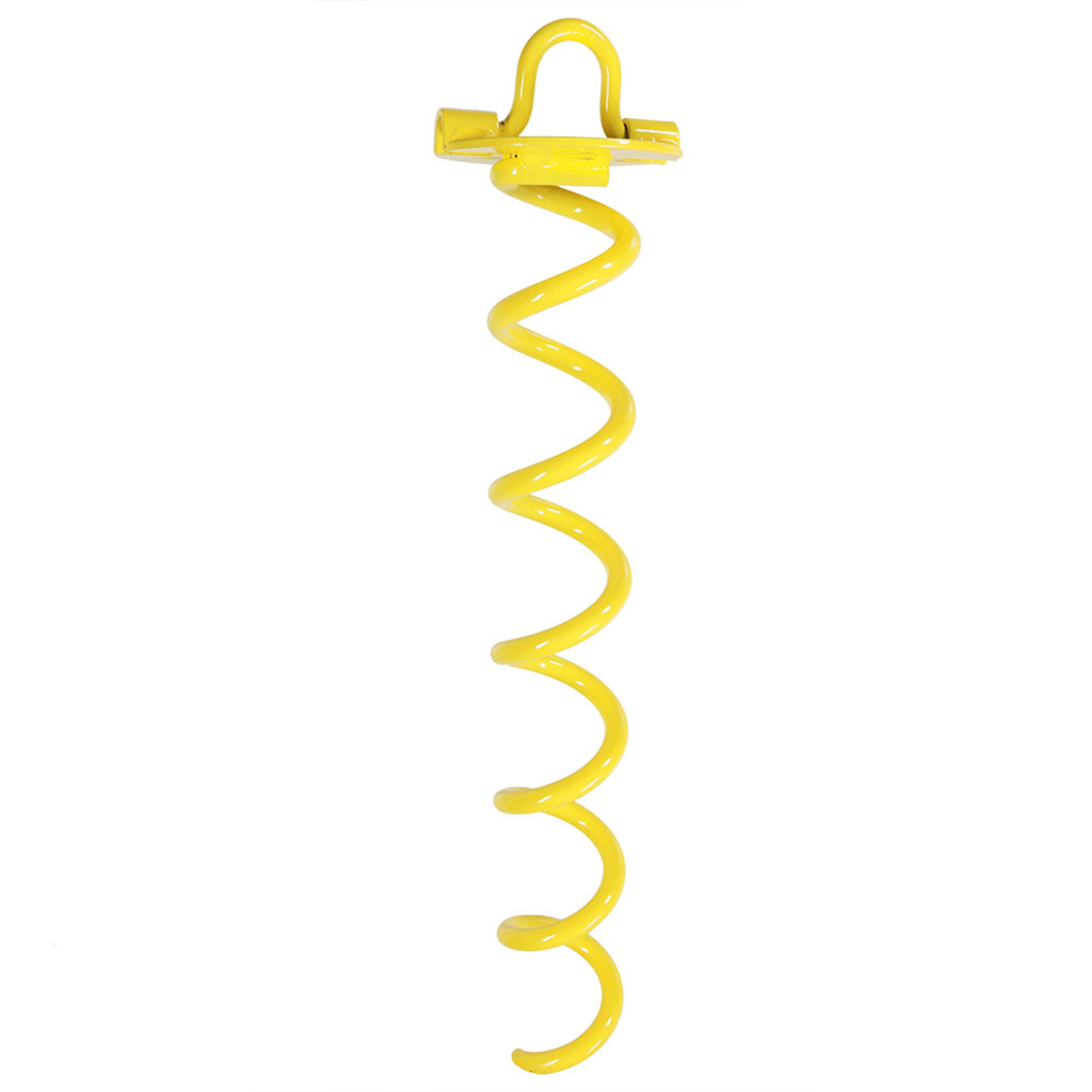 Sunnydaze Yellow Spiral Ground Anchor with Folding Ring - Heavy Duty Outdoor Tent Stakes for Camping, Beach, Canopy & Garden Use